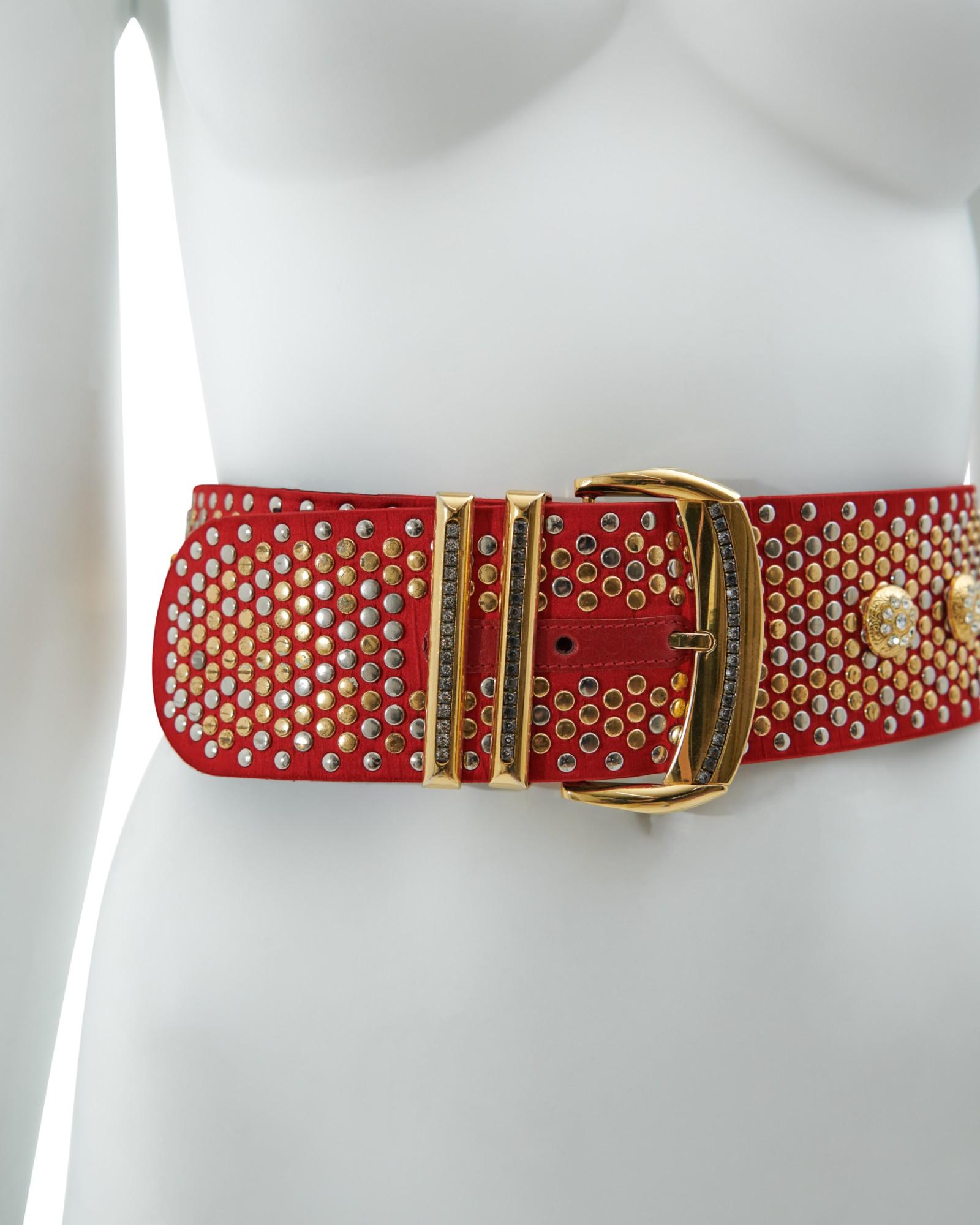 Gianni Versace Couture S/S 1993 Red studded rhinestone belt in vendita 3