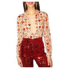 Gianni Versace Couture S/S 1997 Jim Dine Heart Print Sheer Shirt
