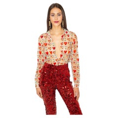 Gianni Versace Couture S/S 1997 Jim Dine Heart Print Sheer Shirt