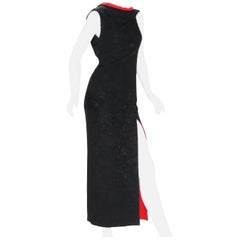 Vintage Gianni Versace Couture S/S 1998 Collection Black and Red Open Back Dress Gown 
