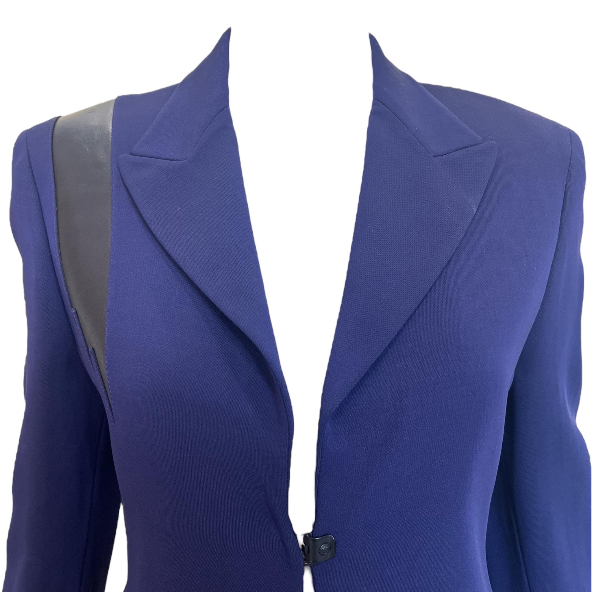 Gianni Versace Couture S/S 1998 Blazer Azul Real con Raya de Cuero en Nuevo estado para la venta en Los Angeles, CA