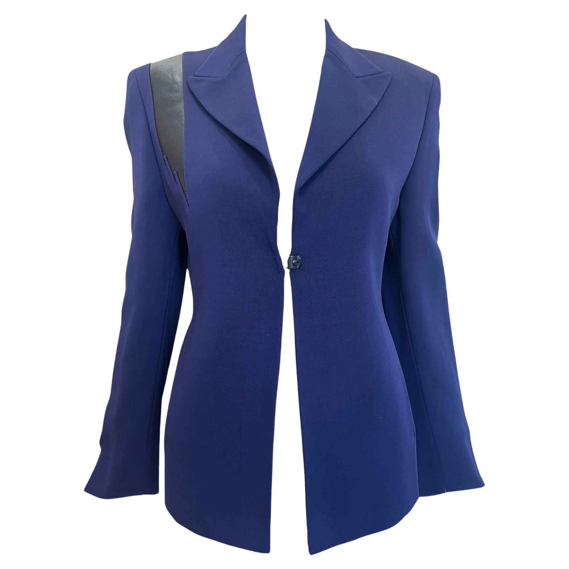 Gianni Versace Couture S/S 1998 Royal Blue Blazer with Leather Stripe