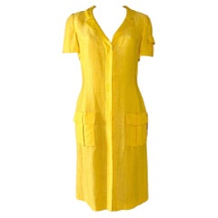 GIANNI VERSACE COUTURE S/S 1999 Yellow Silk & Linen Summer Dress 40 as on Gisele