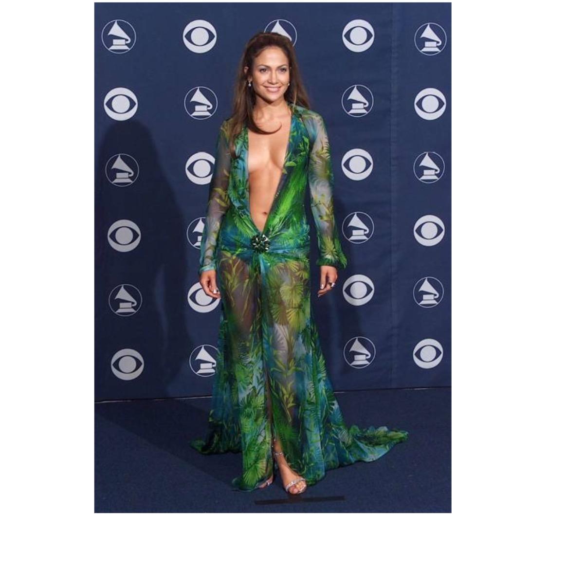 GIANNI VERSACE COUTURE Iconic S/S 2000 Plunging Jungle Dress For Sale 11