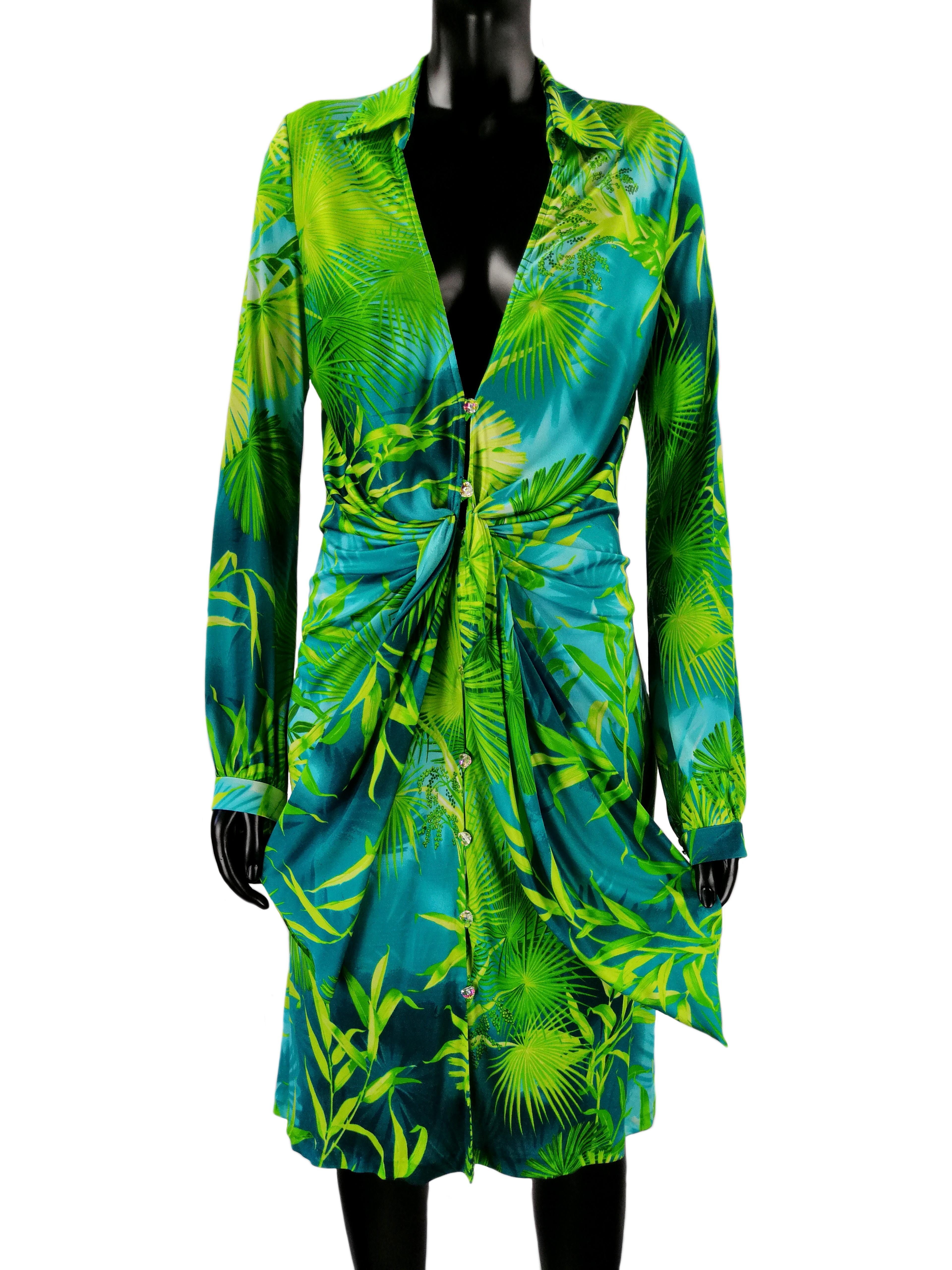 Women's GIANNI VERSACE COUTURE Iconic S/S 2000 Plunging Jungle Dress For Sale