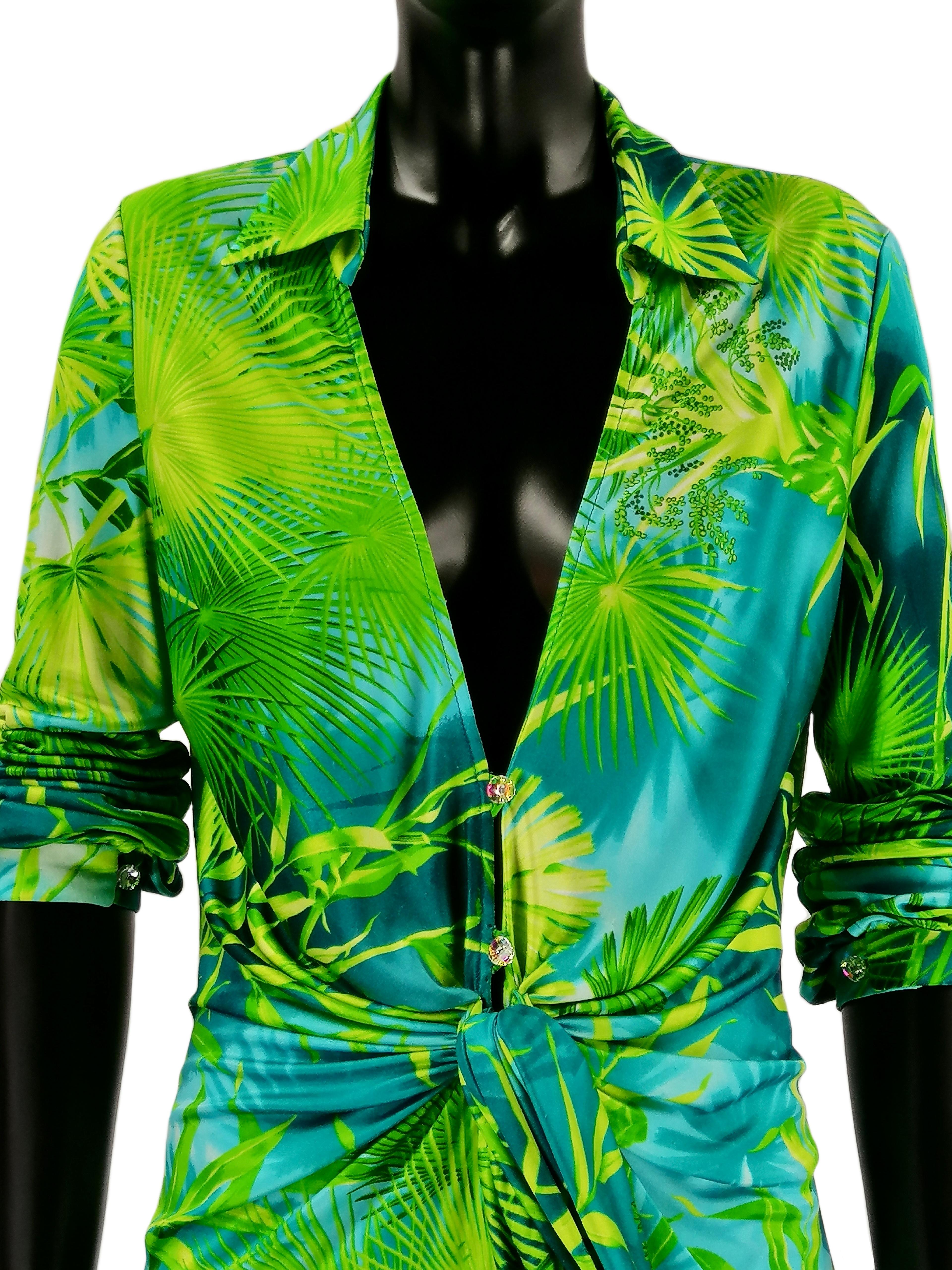 GIANNI VERSACE COUTURE Iconic S/S 2000 Plunging Jungle Dress For Sale 4