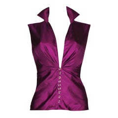 Gianni Versace SS 2000 - Chemisier en soie violet Jungle avec boutons Swarovski