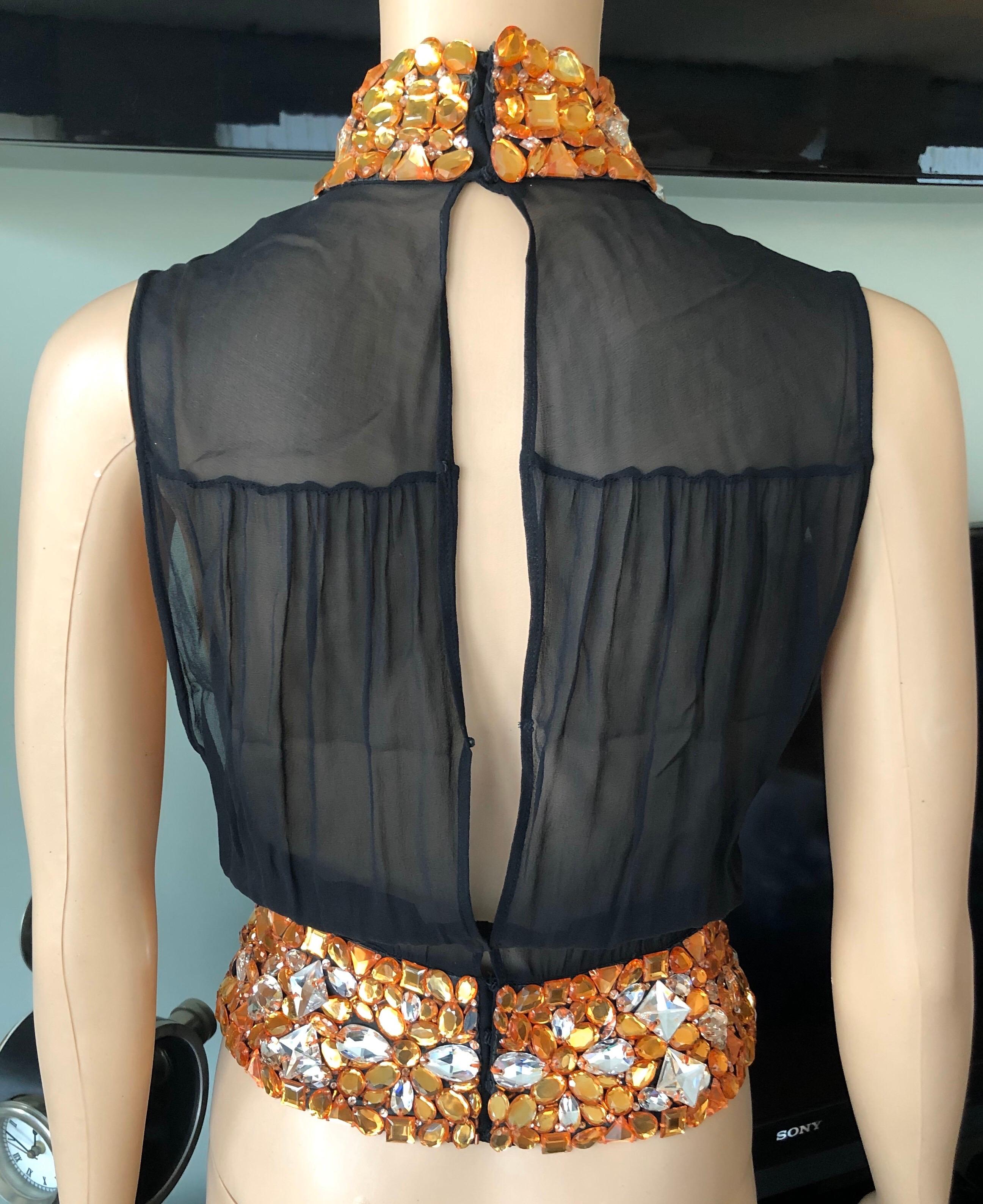 Gianni Versace Couture S/S 2000 Runway Embellished Sheer Black Top IT 40 In Good Condition In Naples, FL