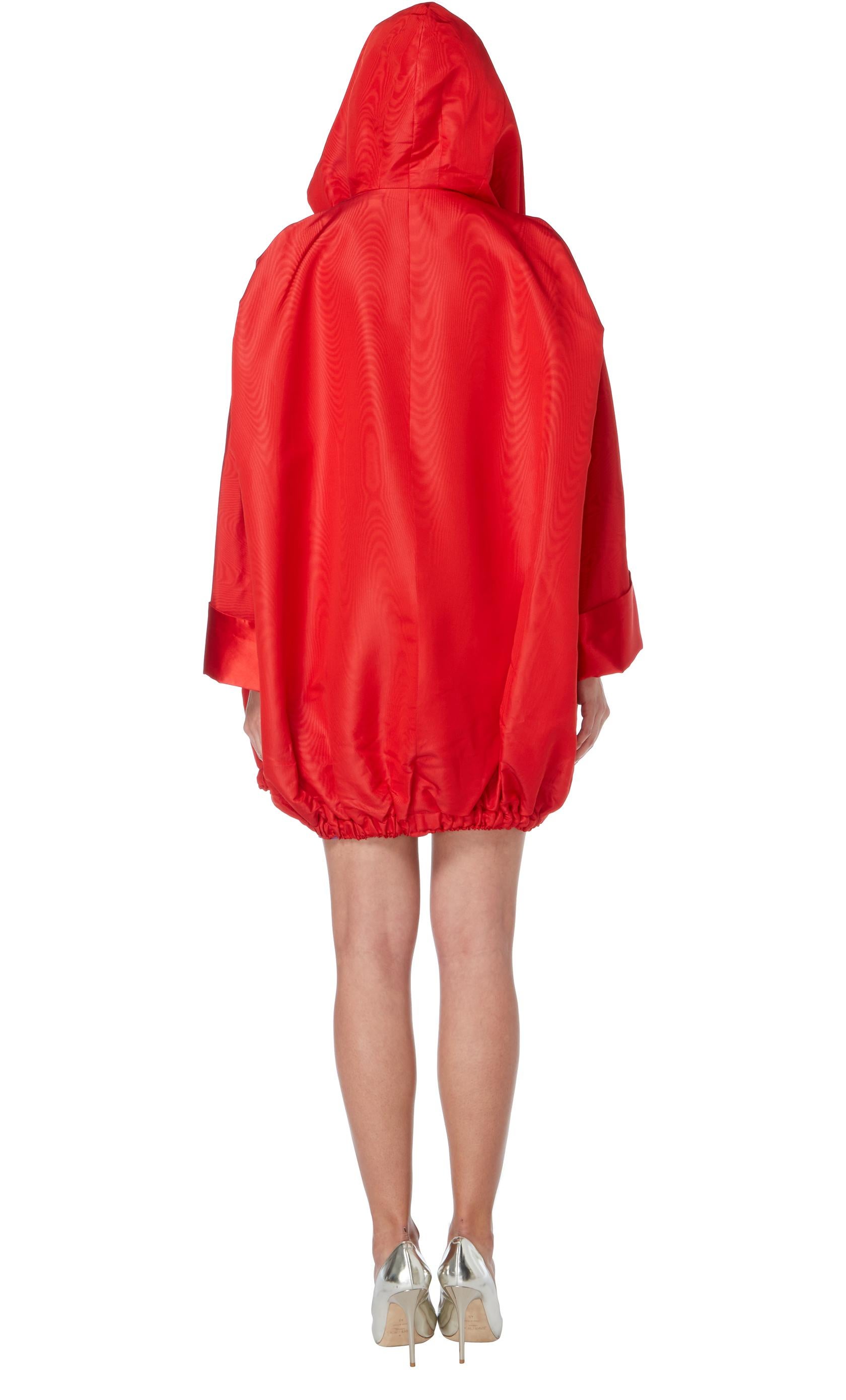 Red Gianni Versace couture, silk hooded caban cape, circa 1980