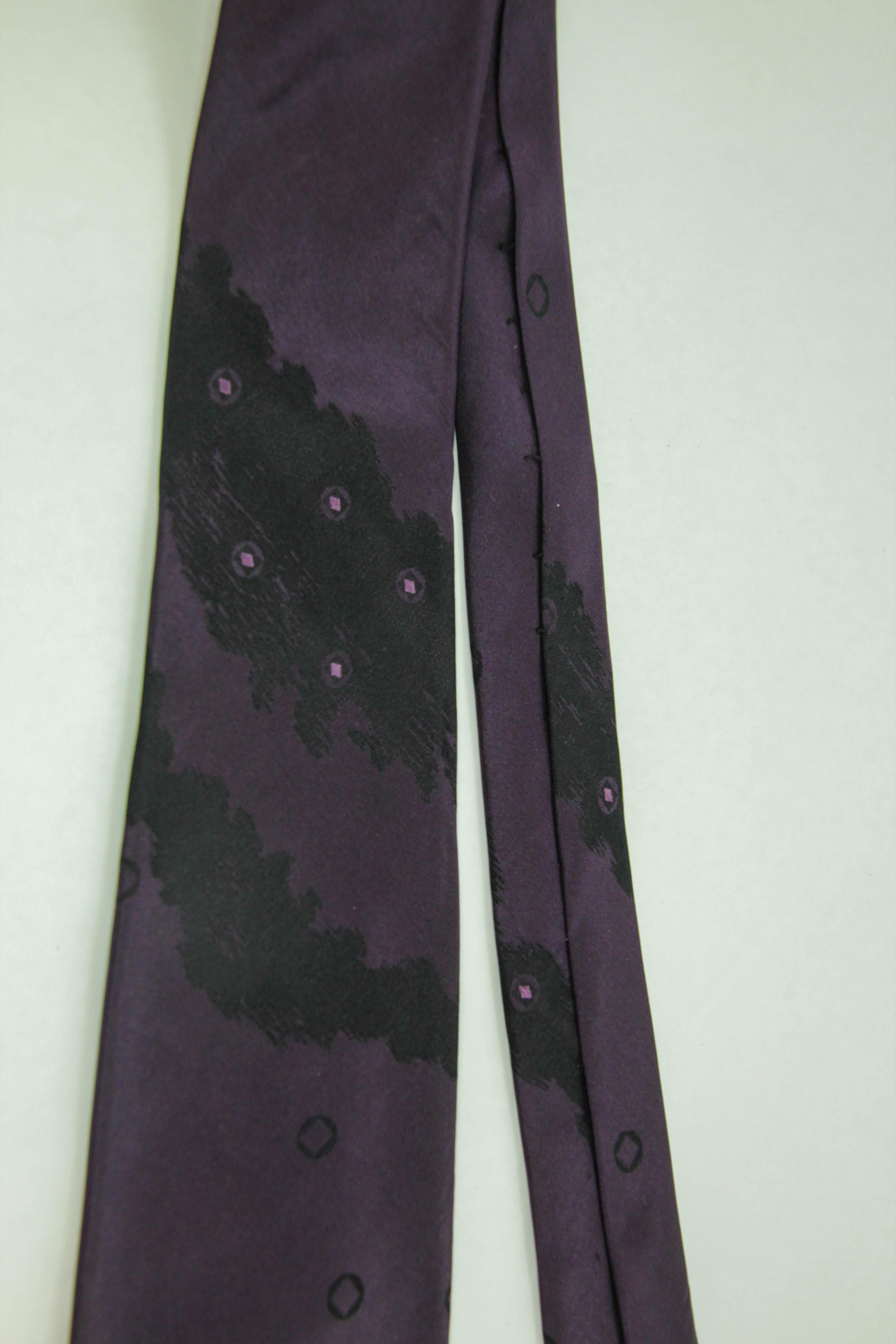 Black GIANNI VERSACE COUTURE Silk Necktie in Purple Colors Italy 1990 For Sale