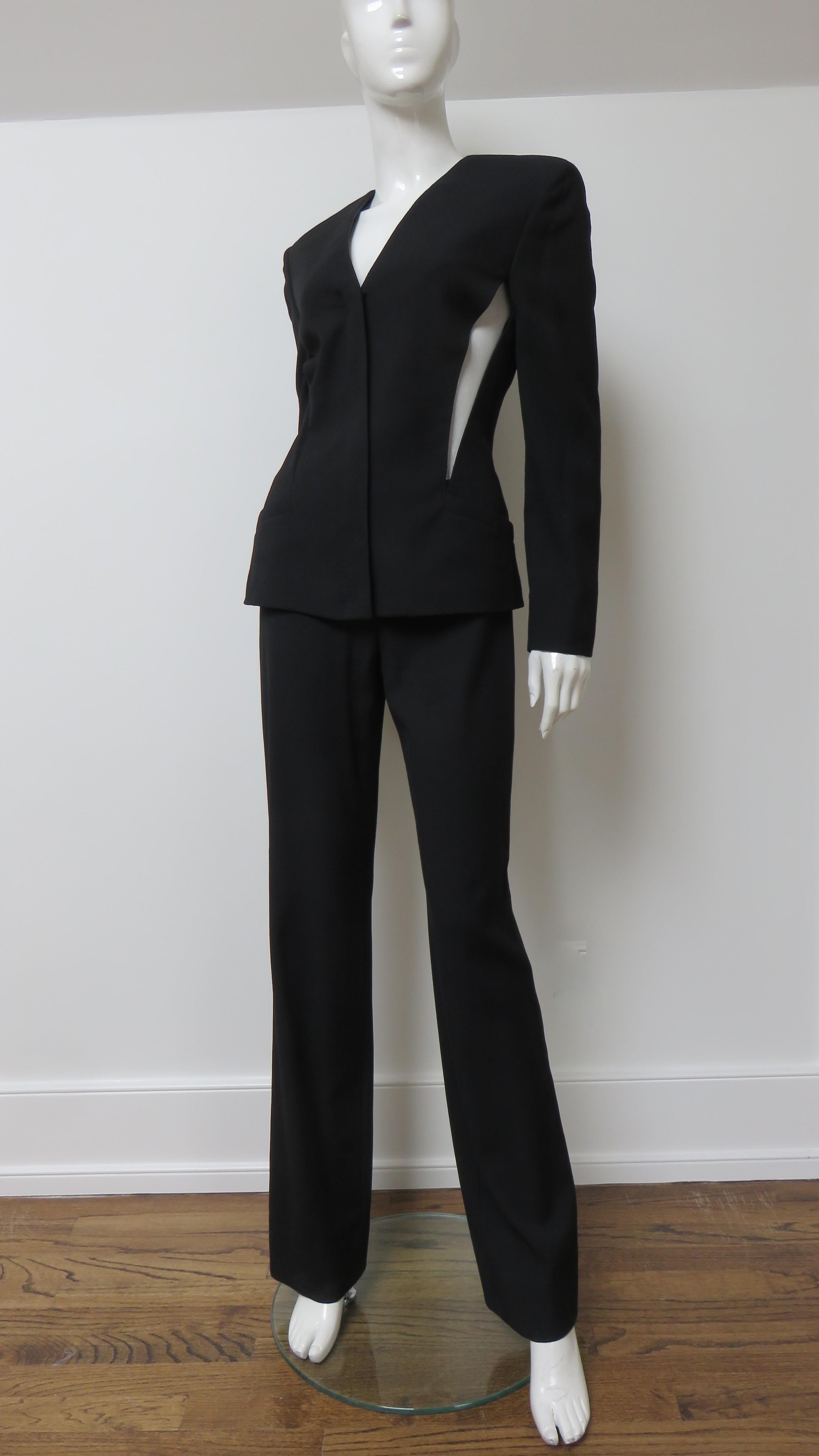 Black Gianni Versace Couture Silk Pant Suit with Cut outs 1990s For Sale