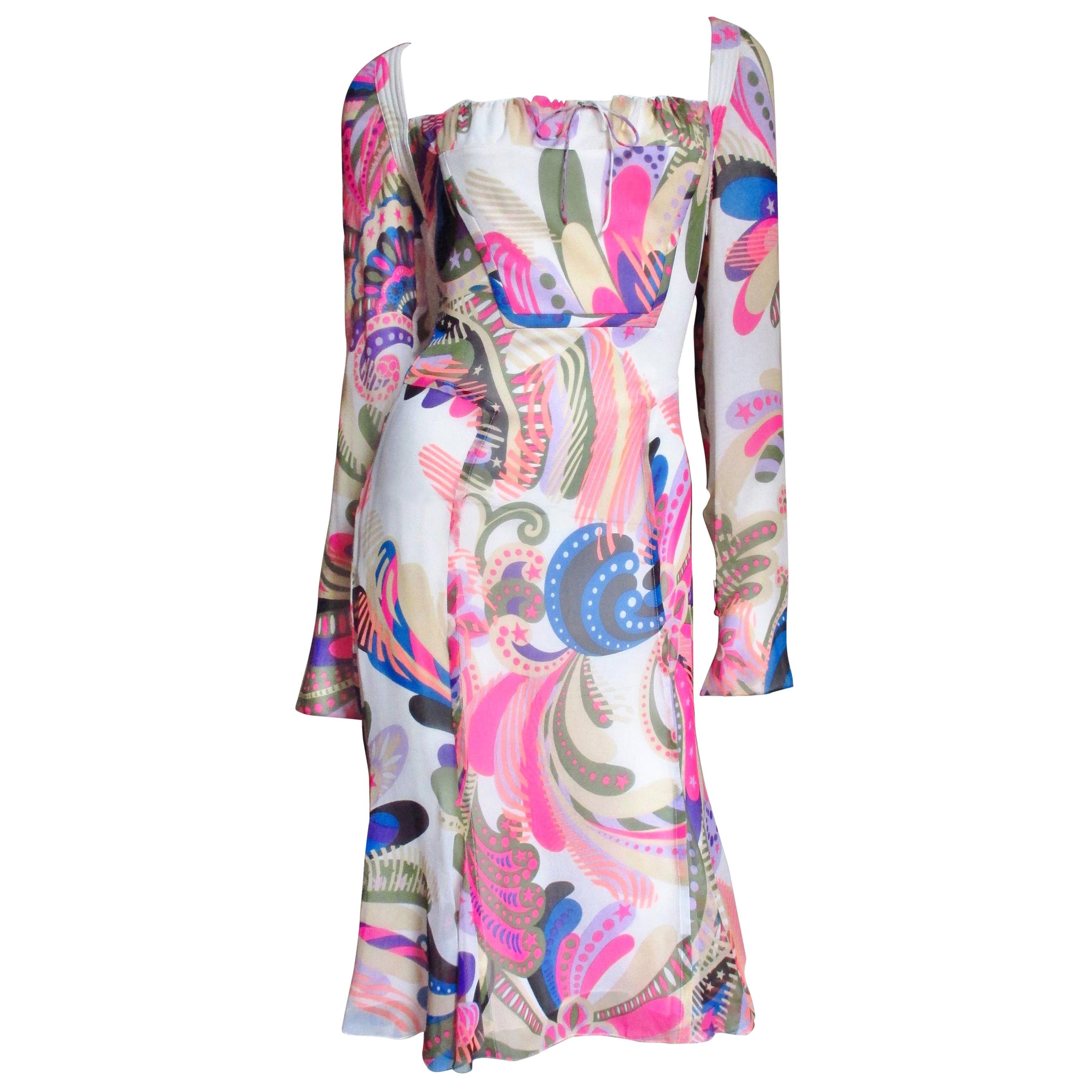  Gianni Versace Couture Silk Print Dress