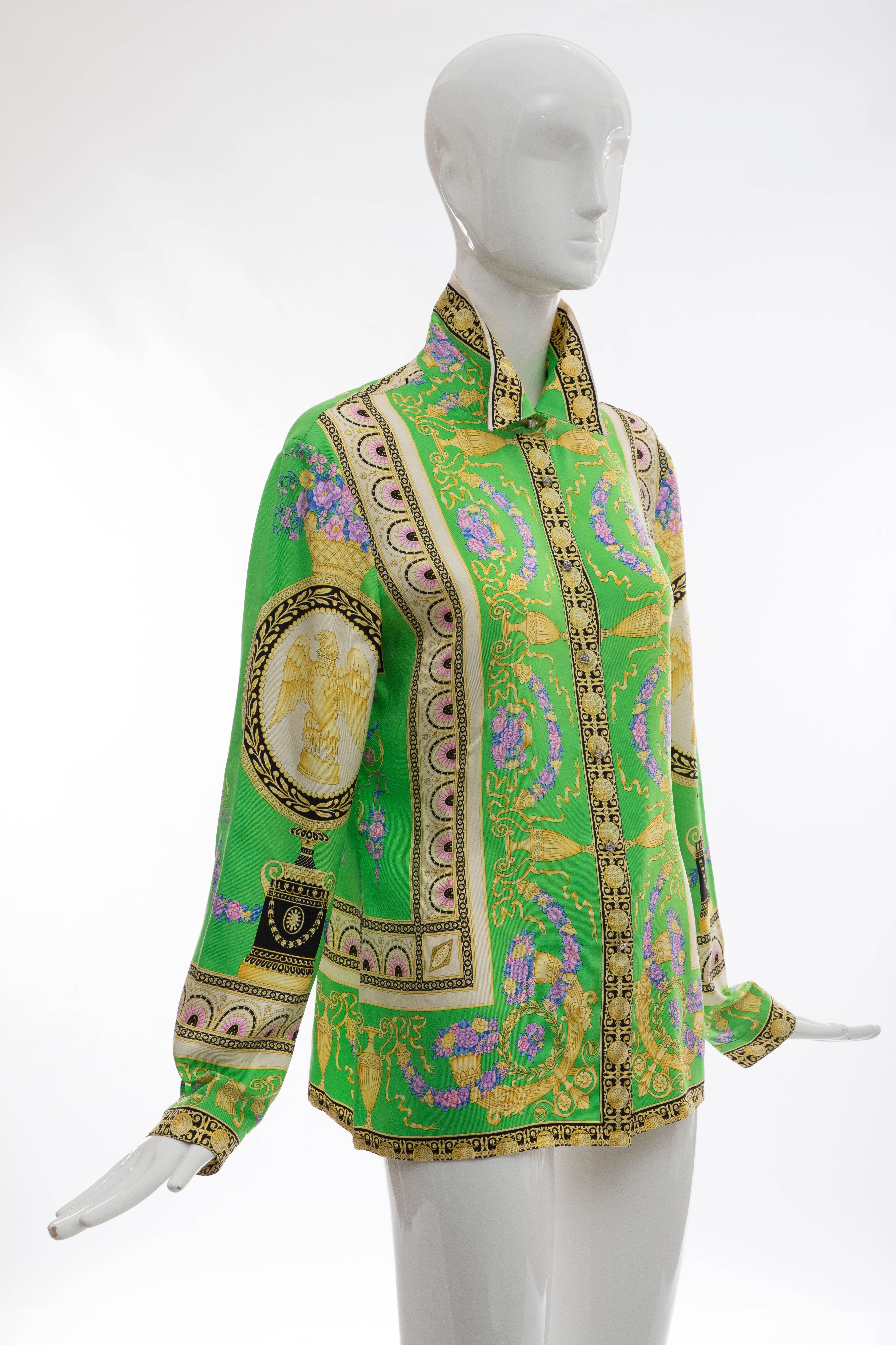 Gianni Versace Couture Silk Printed Blouse, Circa 1990s In Excellent Condition In Cincinnati, OH