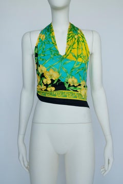 Gianni Versace Couture Orchids & Medusa Head Print Halterneck Top, SS2000