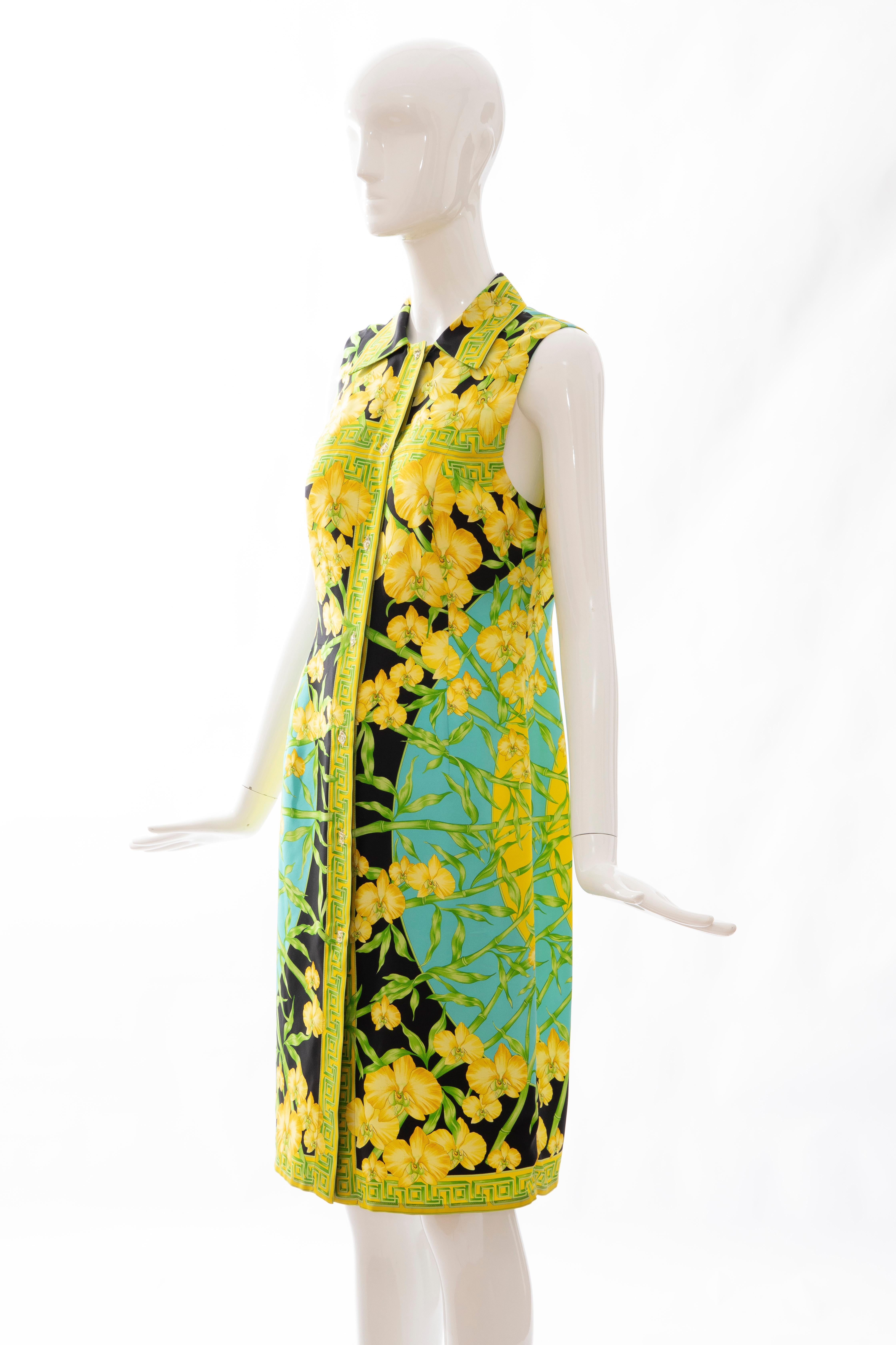 Gianni Versace Couture Silk Printed Yellow Orchids Sheath Dress, Circa: 1990's 5