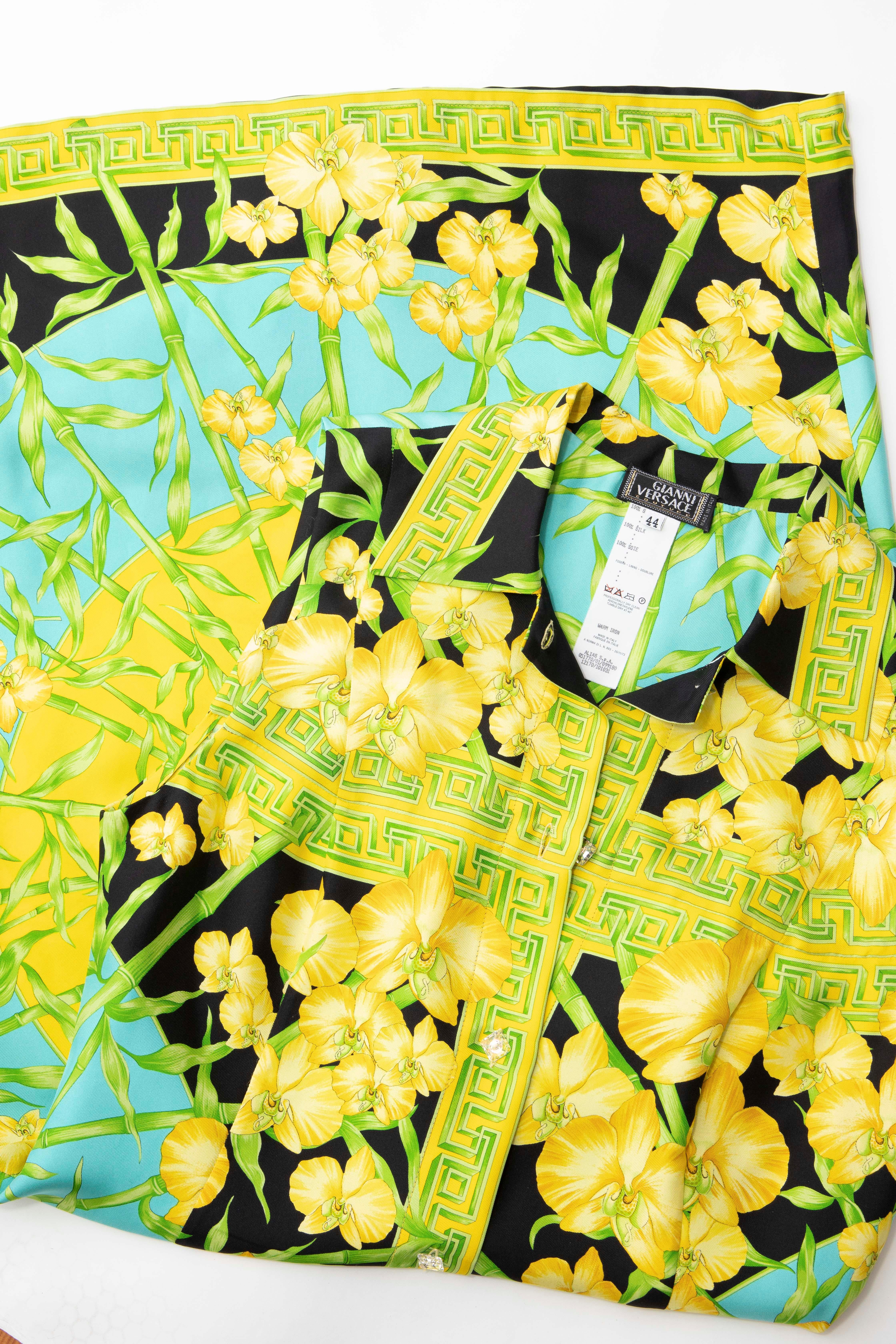 Gianni Versace Couture Silk Printed Yellow Orchids Sheath Dress, Circa: 1990's 7