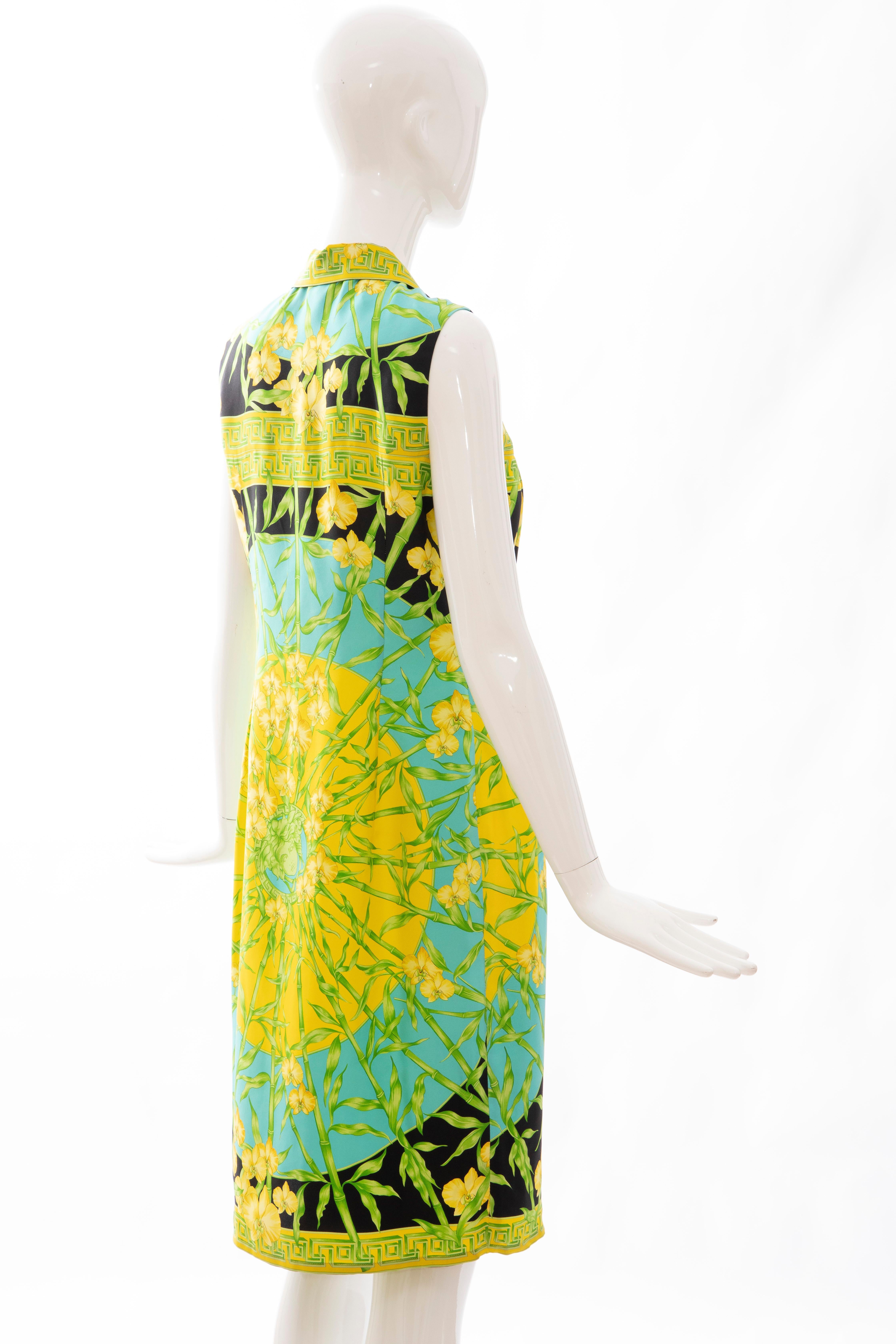 Gianni Versace Couture Silk Printed Yellow Orchids Sheath Dress, Circa: 1990's 1