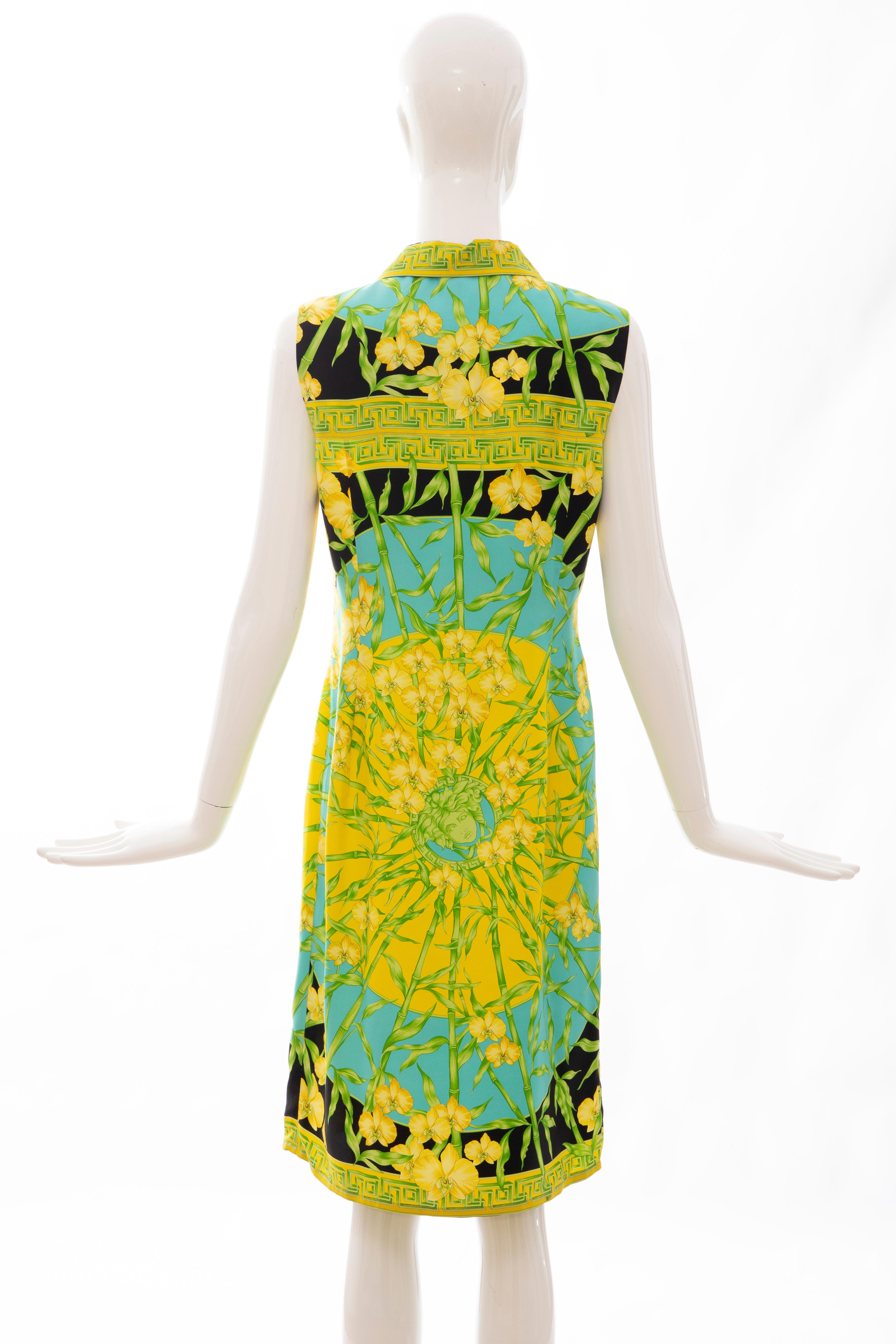Gianni Versace Couture Silk Printed Yellow Orchids Sheath Dress, Circa: 1990's 2
