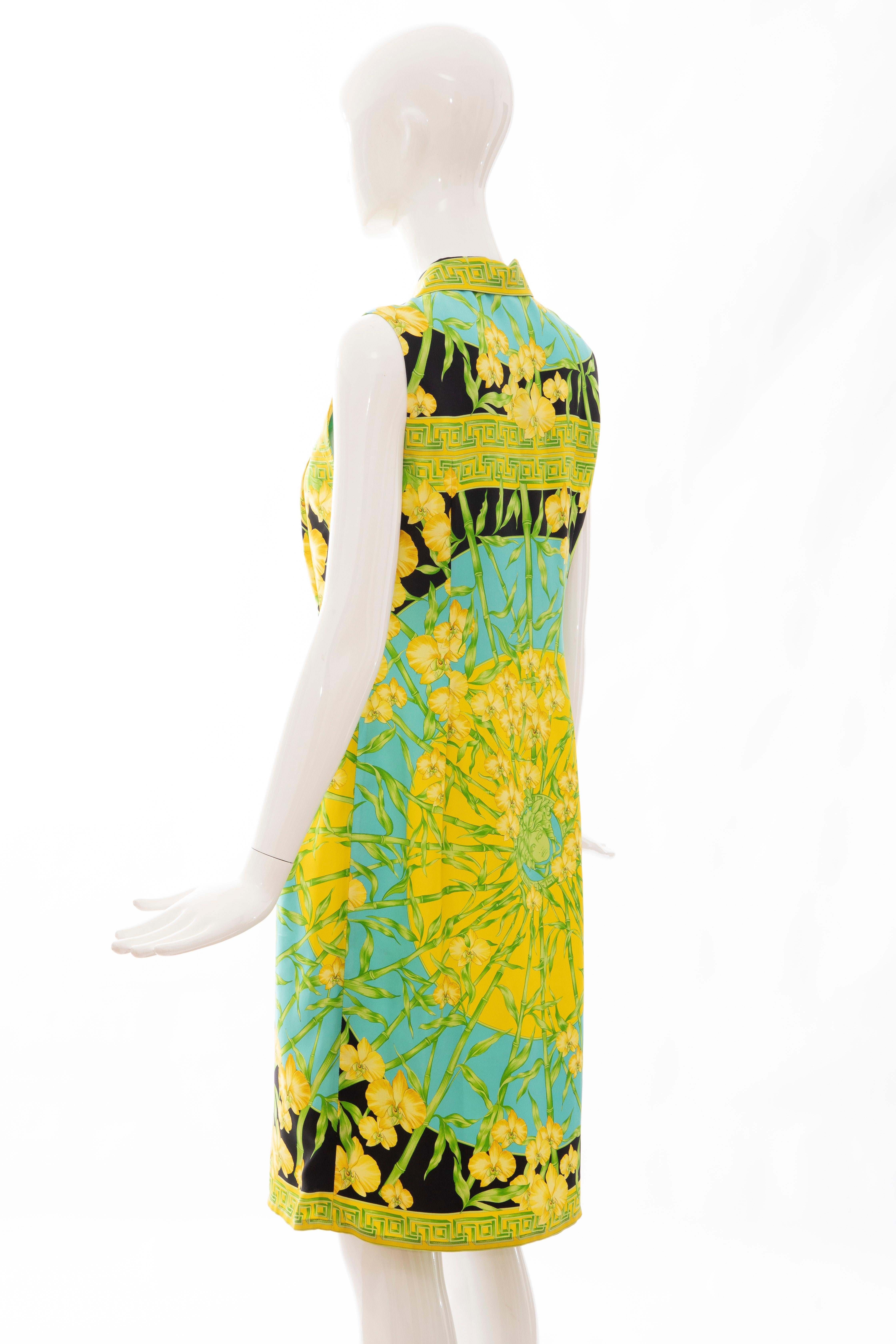 Gianni Versace Couture Silk Printed Yellow Orchids Sheath Dress, Circa: 1990's 3