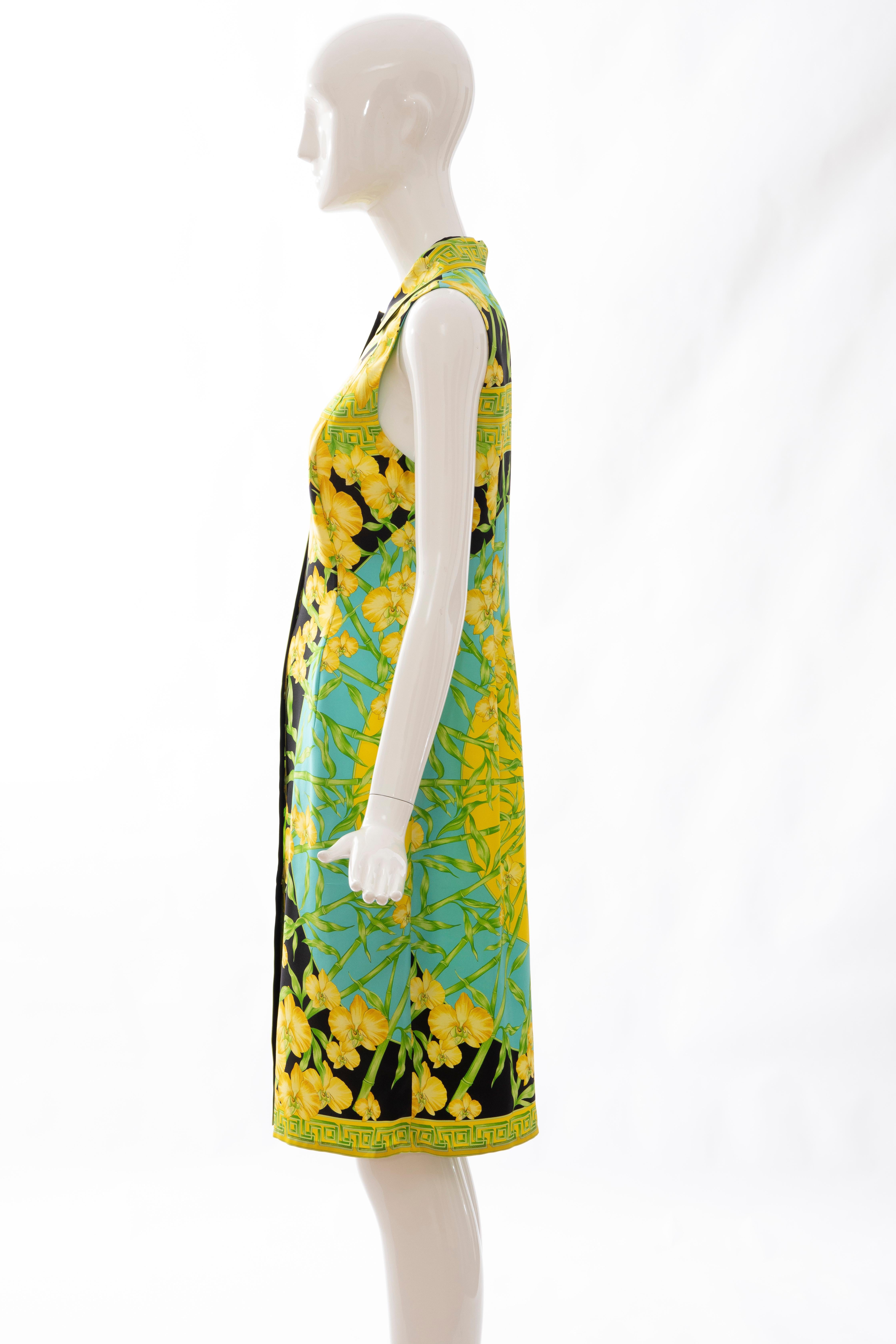 Gianni Versace Couture Silk Printed Yellow Orchids Sheath Dress, Circa: 1990's 4