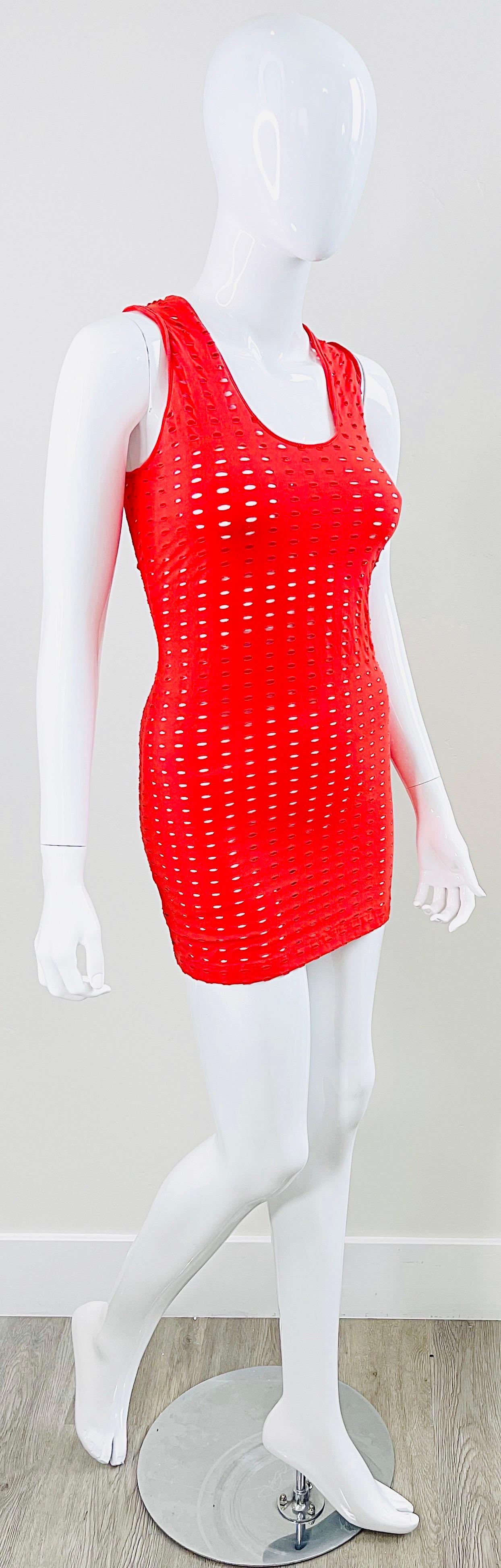 Gianni Versace Couture Spring 2002 Runway Red Cut Out Vintage Y2K Mini Dress For Sale 10