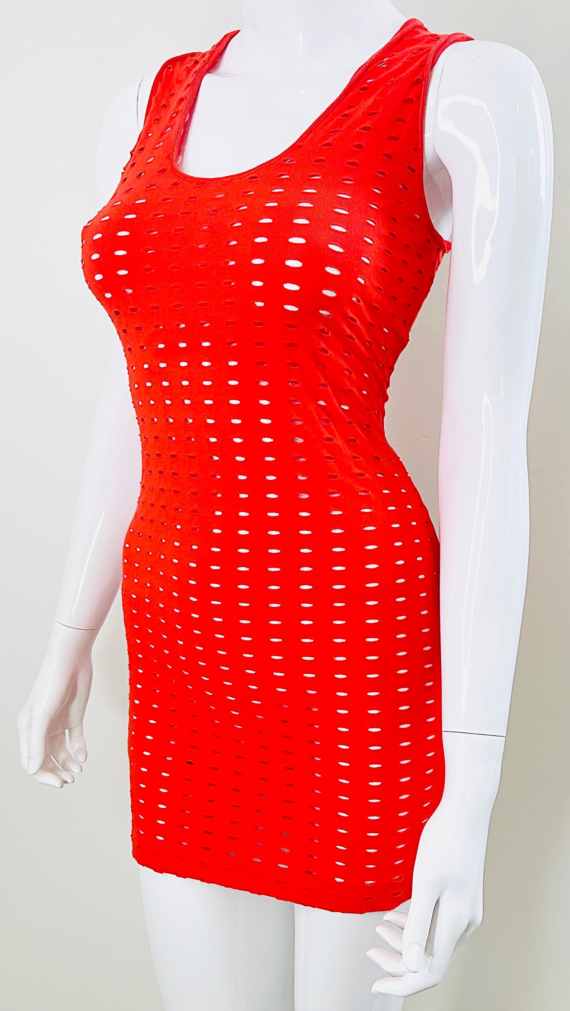 Gianni Versace Couture Spring 2002 Runway Red Cut Out Vintage Y2K Mini Dress For Sale 11