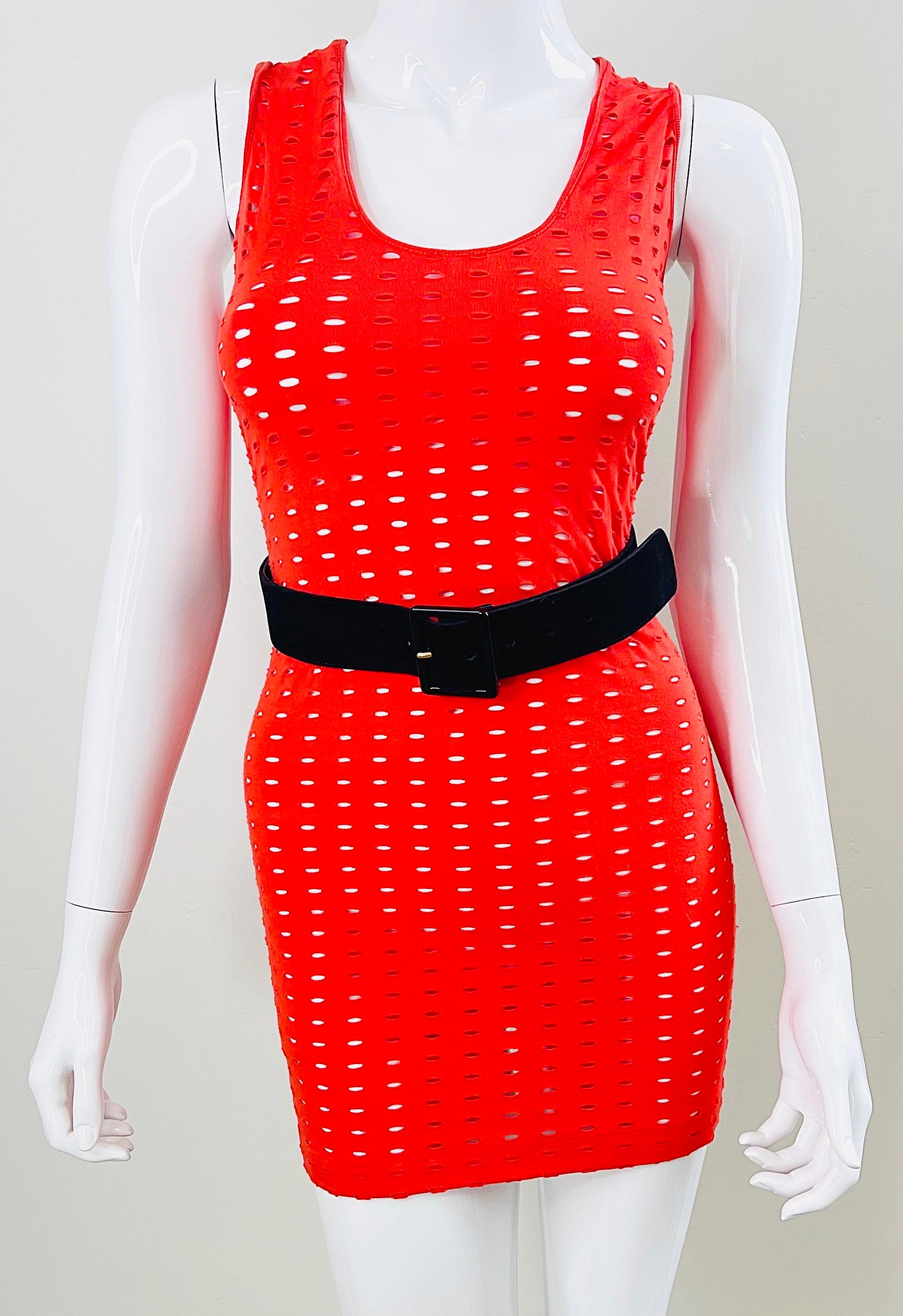 Gianni Versace Couture Spring 2002 Runway Red Cut Out Vintage Y2K Mini Dress For Sale 12