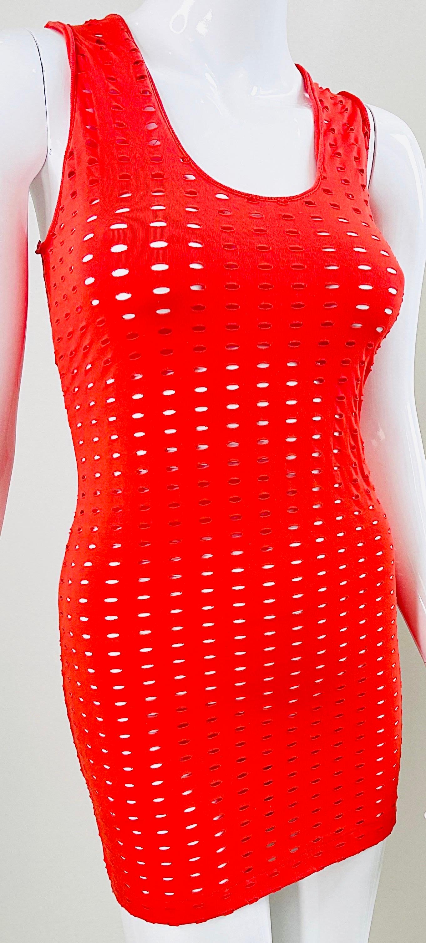 Gianni Versace Couture Spring 2002 Runway Red Cut Out Vintage Y2K Mini Dress For Sale 1