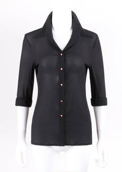 GIANNI VERSACE Couture S/S 1999 Black Silk Chiffon Medusa Head Button Up Shirt