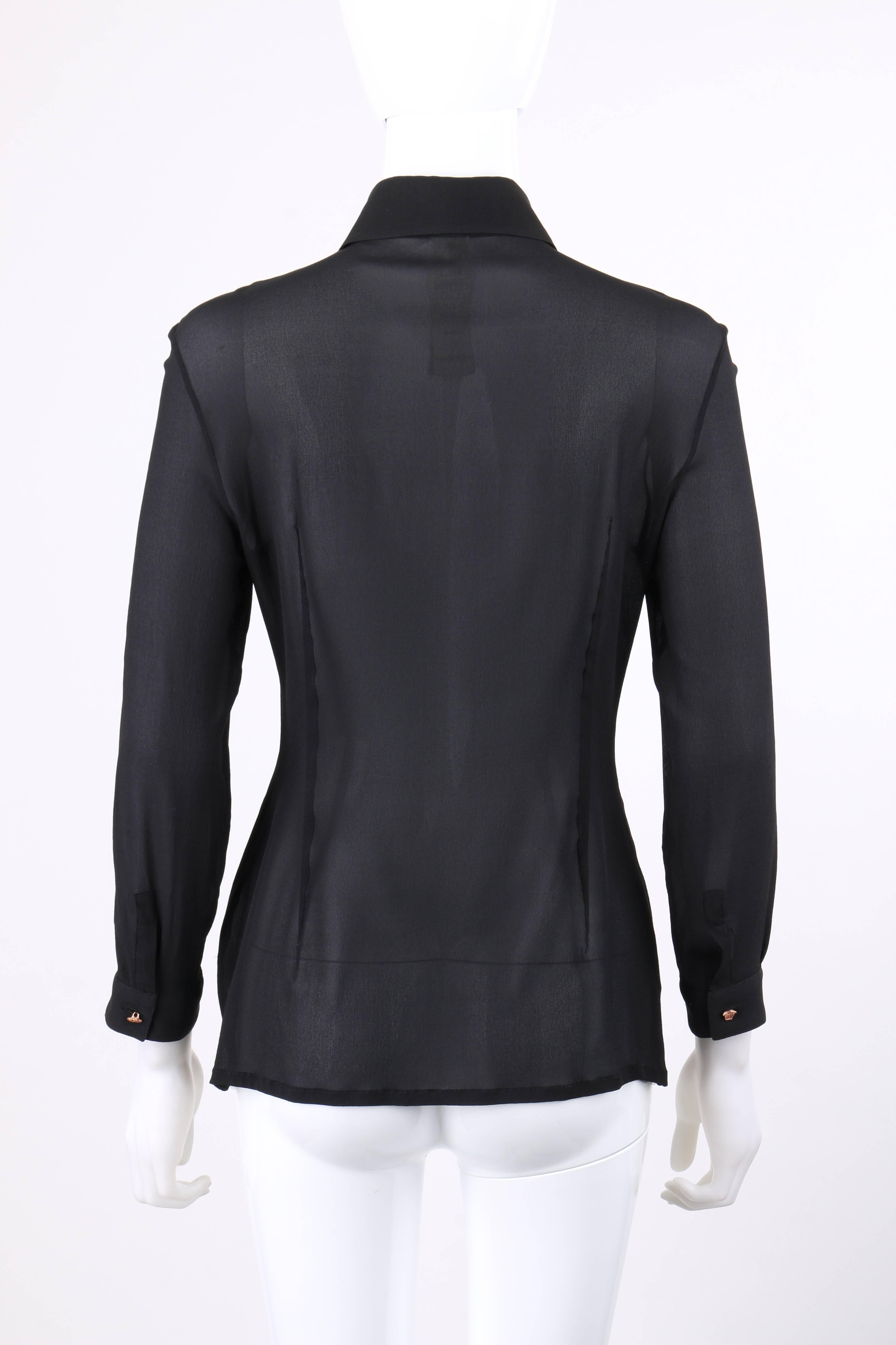 Women's GIANNI VERSACE Couture S/S 1999 Black Silk Chiffon Medusa Head Button Up Shirt