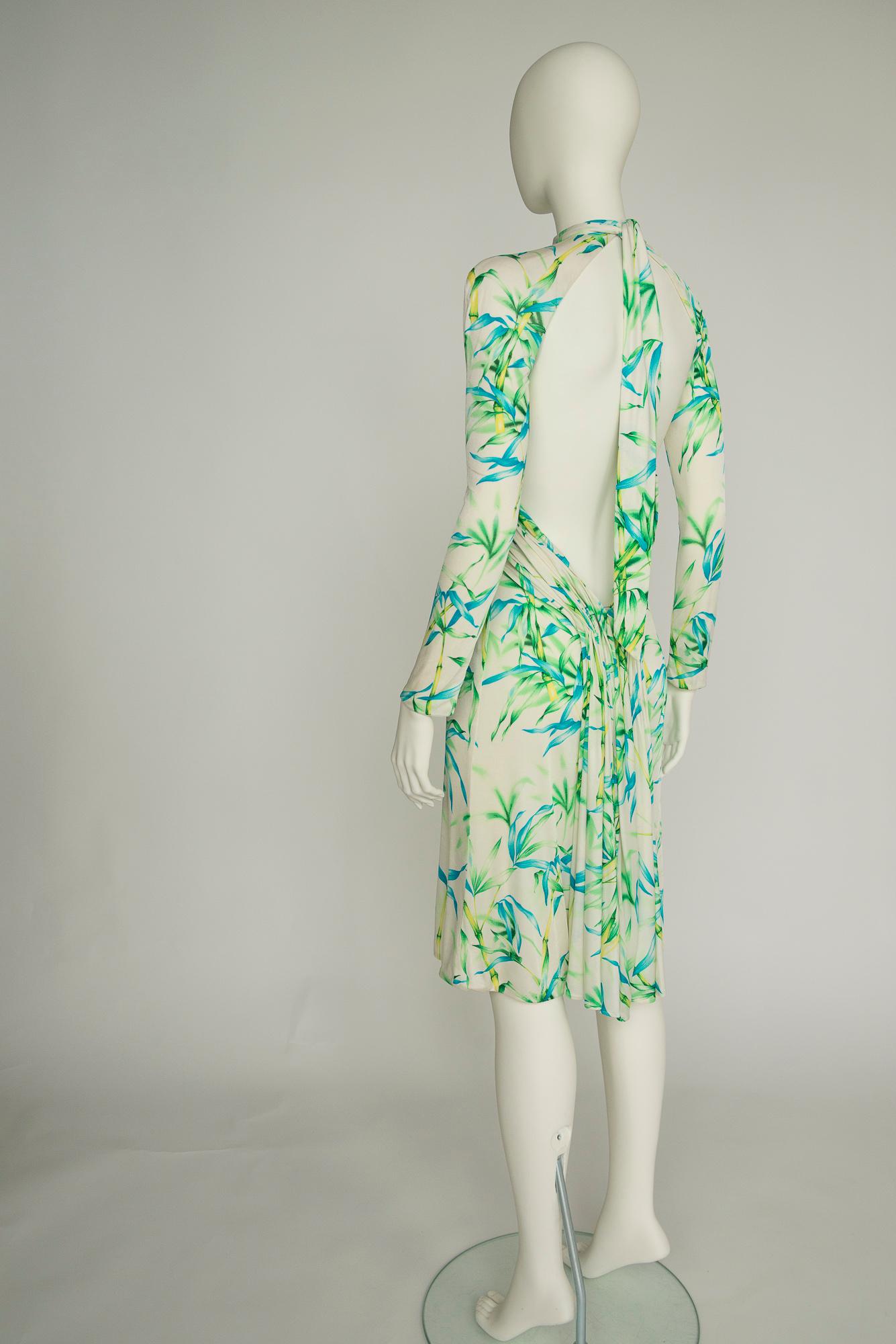Gianni Versace Couture Open-Back Tropical Print Runway Silk Jersey Dress, SS2000 For Sale 8
