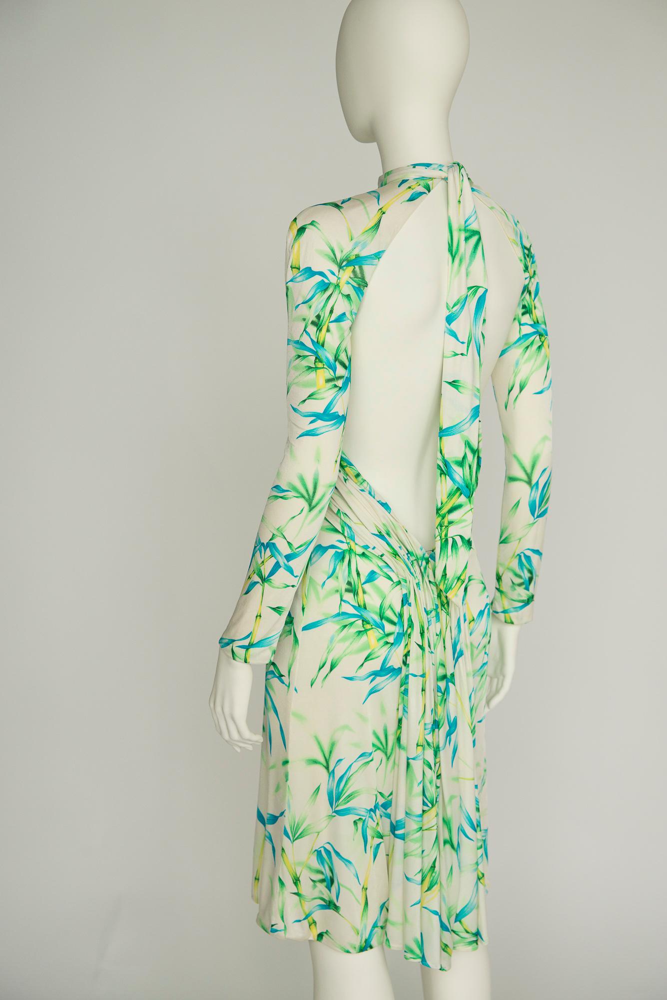 Gianni Versace Couture Open-Back Tropical Print Runway Silk Jersey Dress, SS2000 For Sale 9