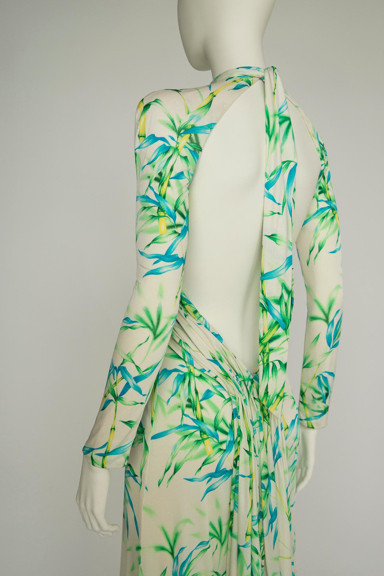 Gianni Versace Couture Open-Back Tropical Print Runway Silk Jersey Dress, SS2000 For Sale 9