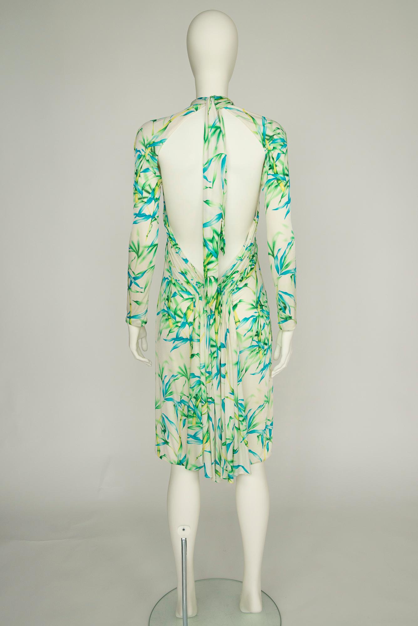 Gianni Versace Couture Open-Back Tropical Print Runway Silk Jersey Dress, SS2000 For Sale 11