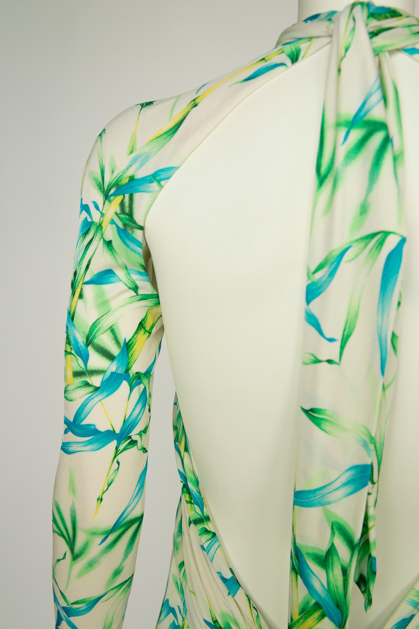 Gianni Versace Couture Open-Back Tropical Print Runway Silk Jersey Dress, SS2000 For Sale 12