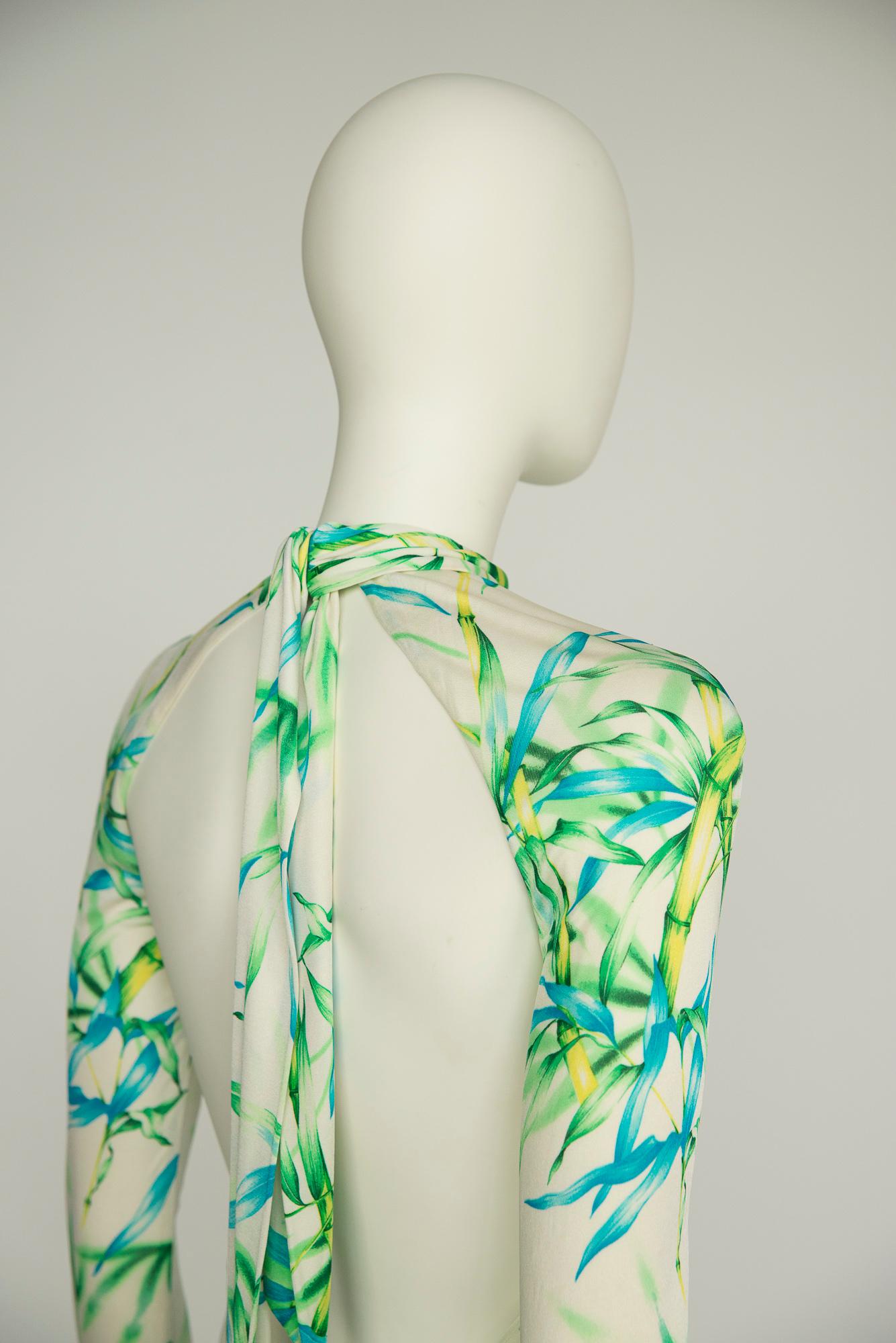 Gianni Versace Couture Open-Back Tropical Print Runway Silk Jersey Dress, SS2000 For Sale 13