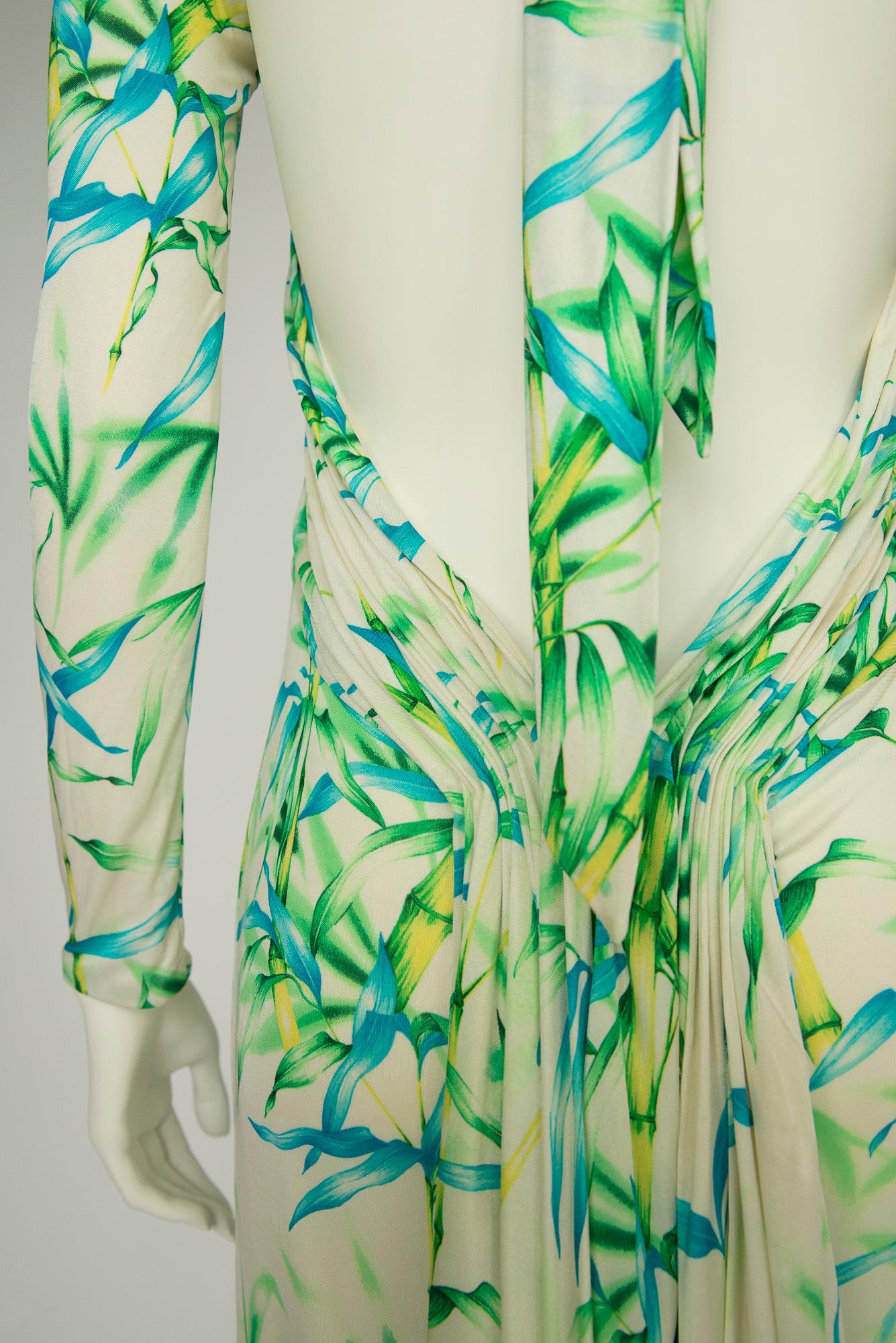 Gianni Versace Couture Open-Back Tropical Print Runway Silk Jersey Dress, SS2000 For Sale 14