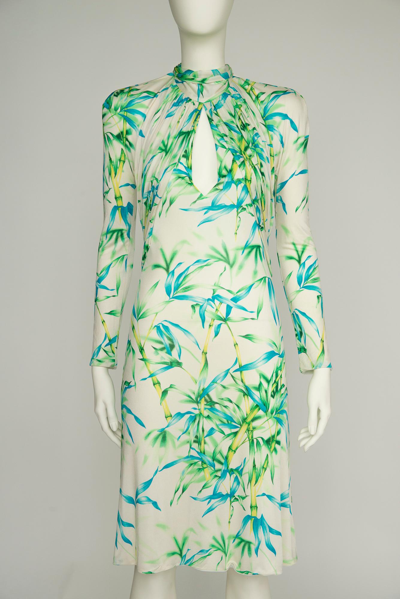 Women's Gianni Versace Couture Open-Back Tropical Print Runway Silk Jersey Dress, SS2000 For Sale