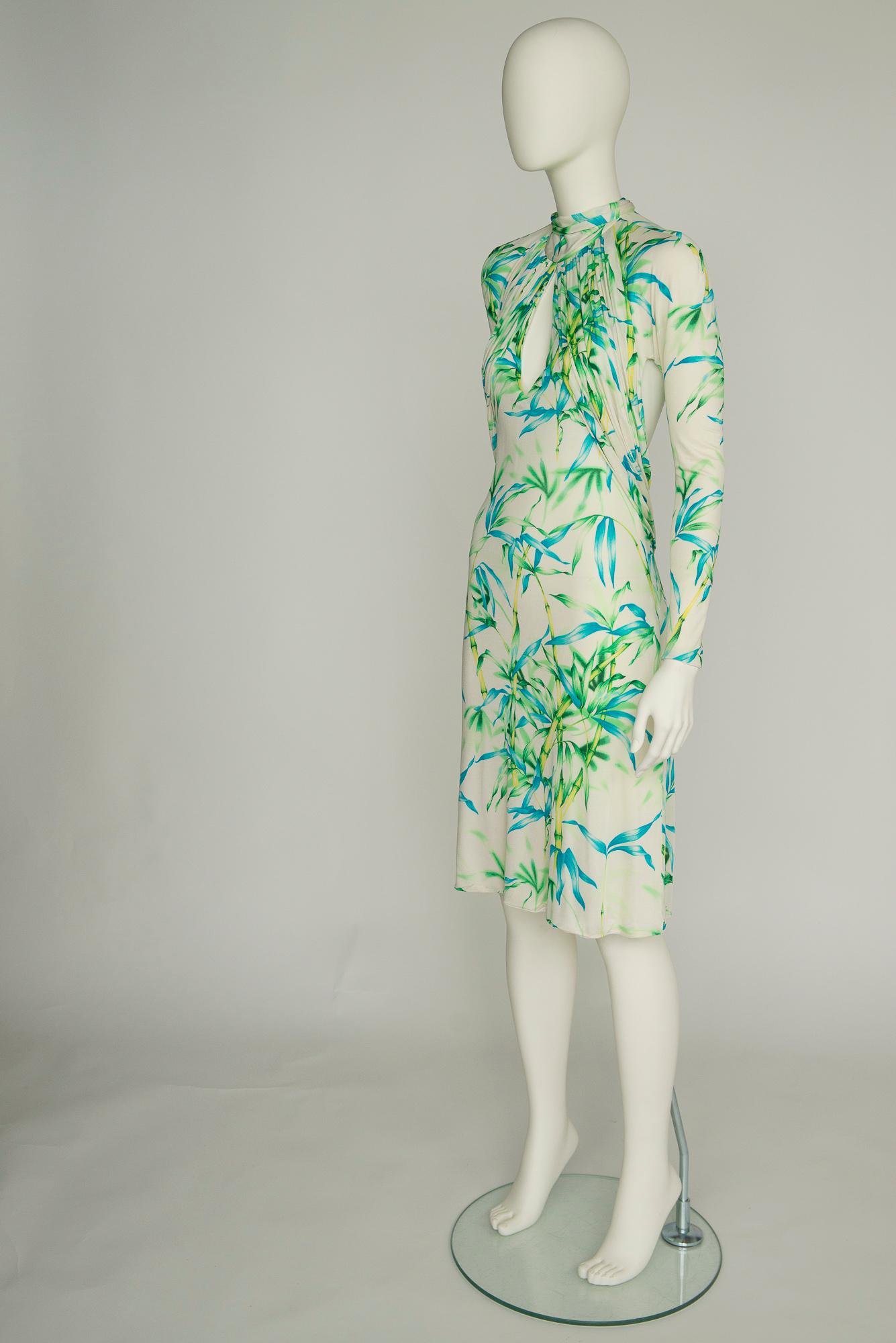 Gianni Versace Couture Open-Back Tropical Print Runway Silk Jersey Dress, SS2000 For Sale 1