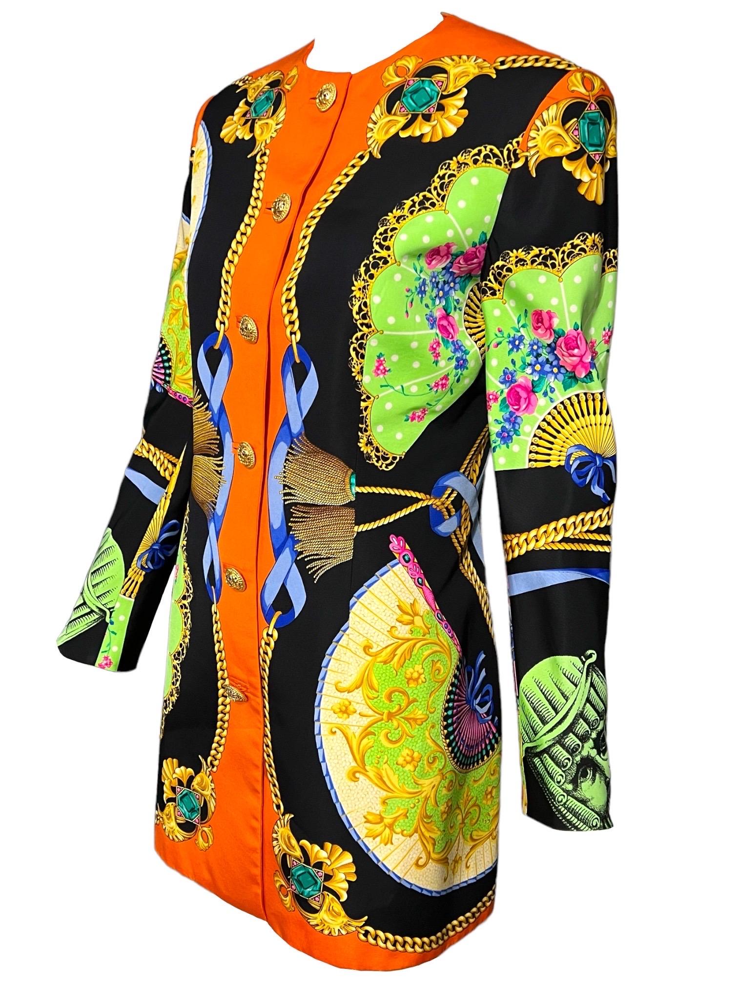 Women's S/S 1991 Gianni Versace Couture Ventagli Atelier Printed Silk Jacket