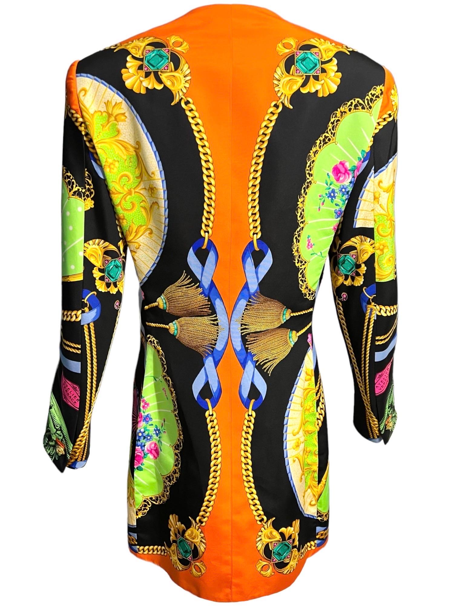 S/S 1991 Gianni Versace Couture Ventagli Atelier Printed Silk Jacket 2
