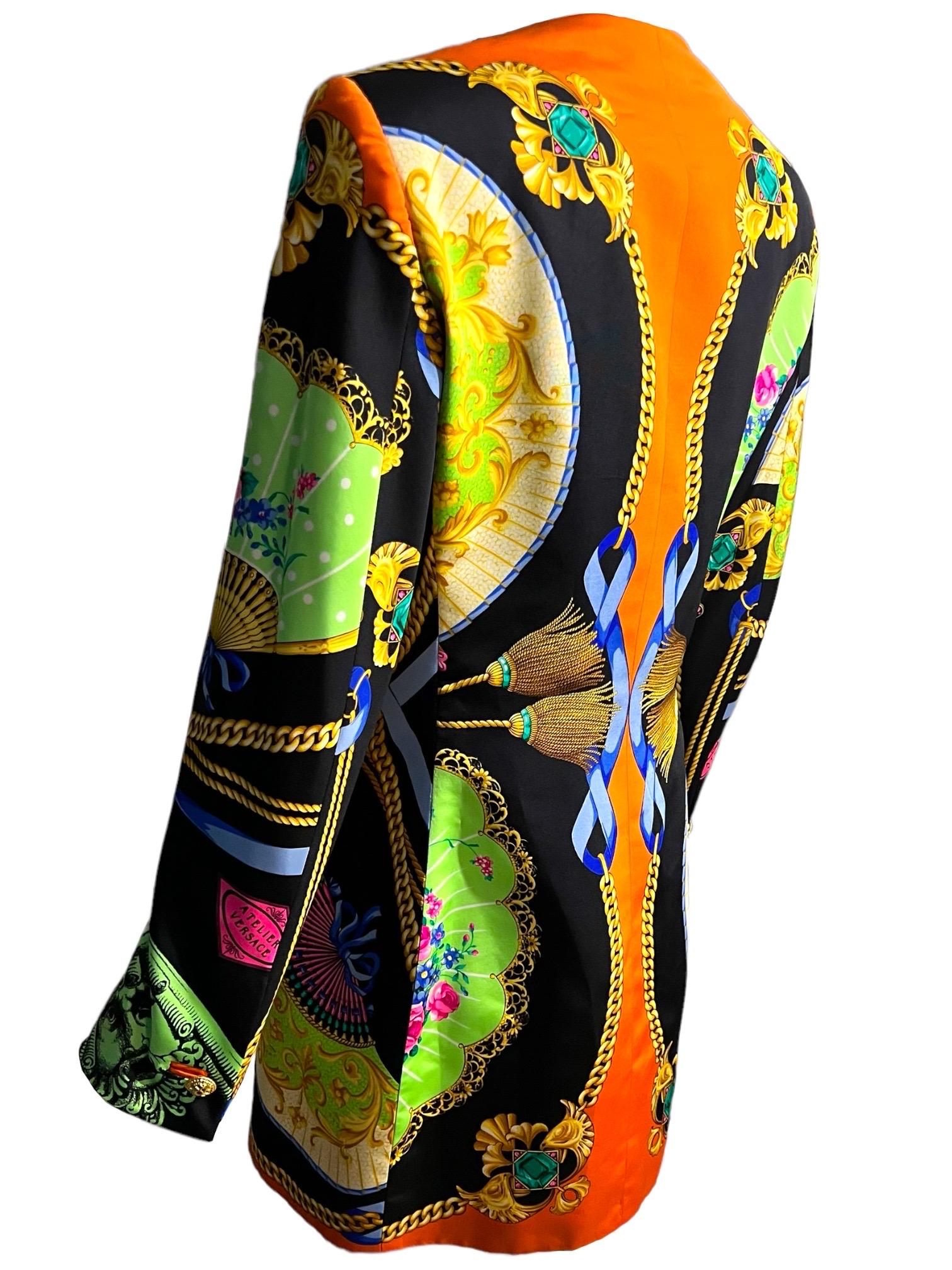 S/S 1991 Gianni Versace Couture Ventagli Atelier Printed Silk Jacket 4
