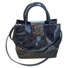 Gianni Versace Couture Vintage 1990s glossy leather Lacquer Black Bag 