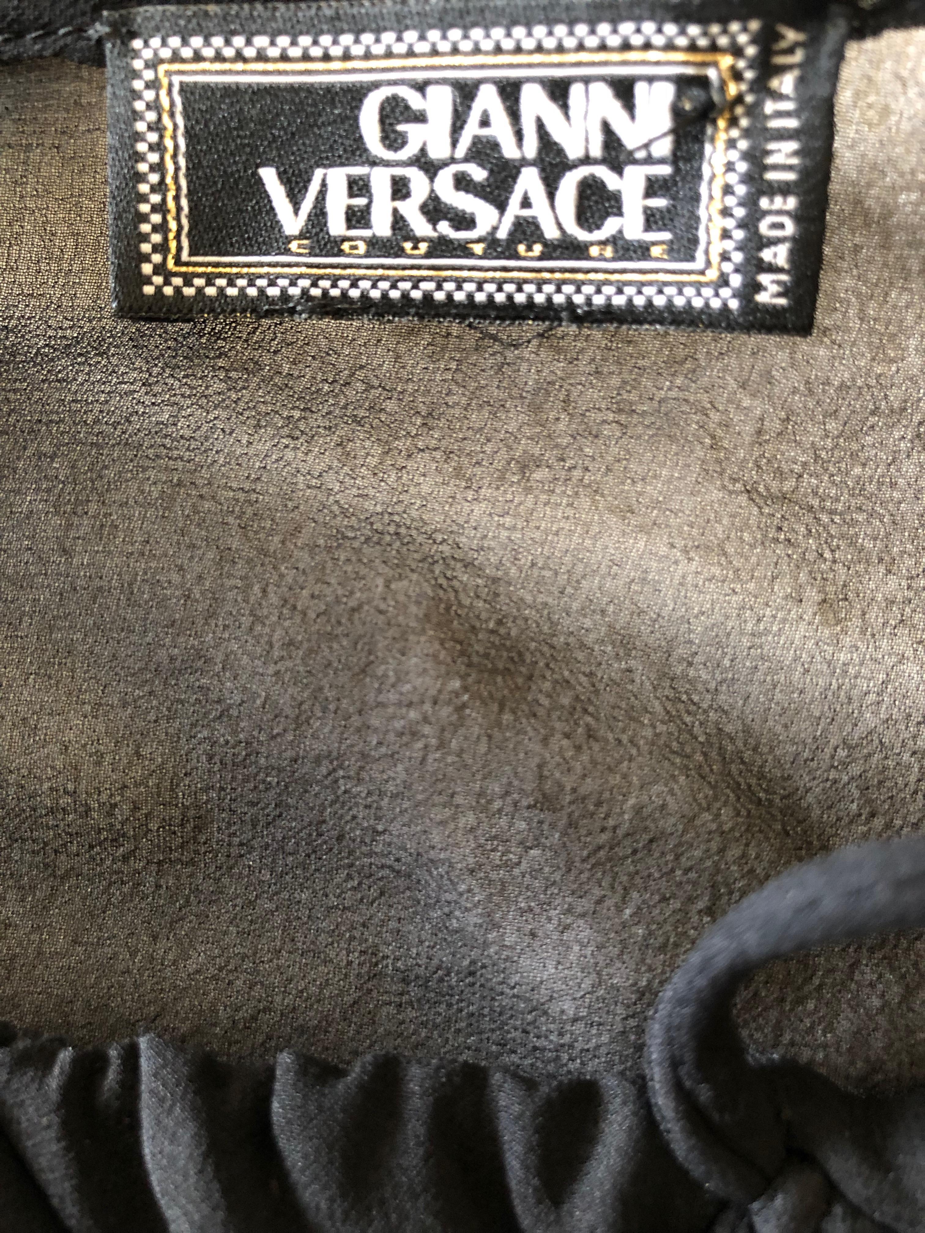 Black Gianni Versace Couture Vintage 80's  Embellished Empire Style Silk Top For Sale