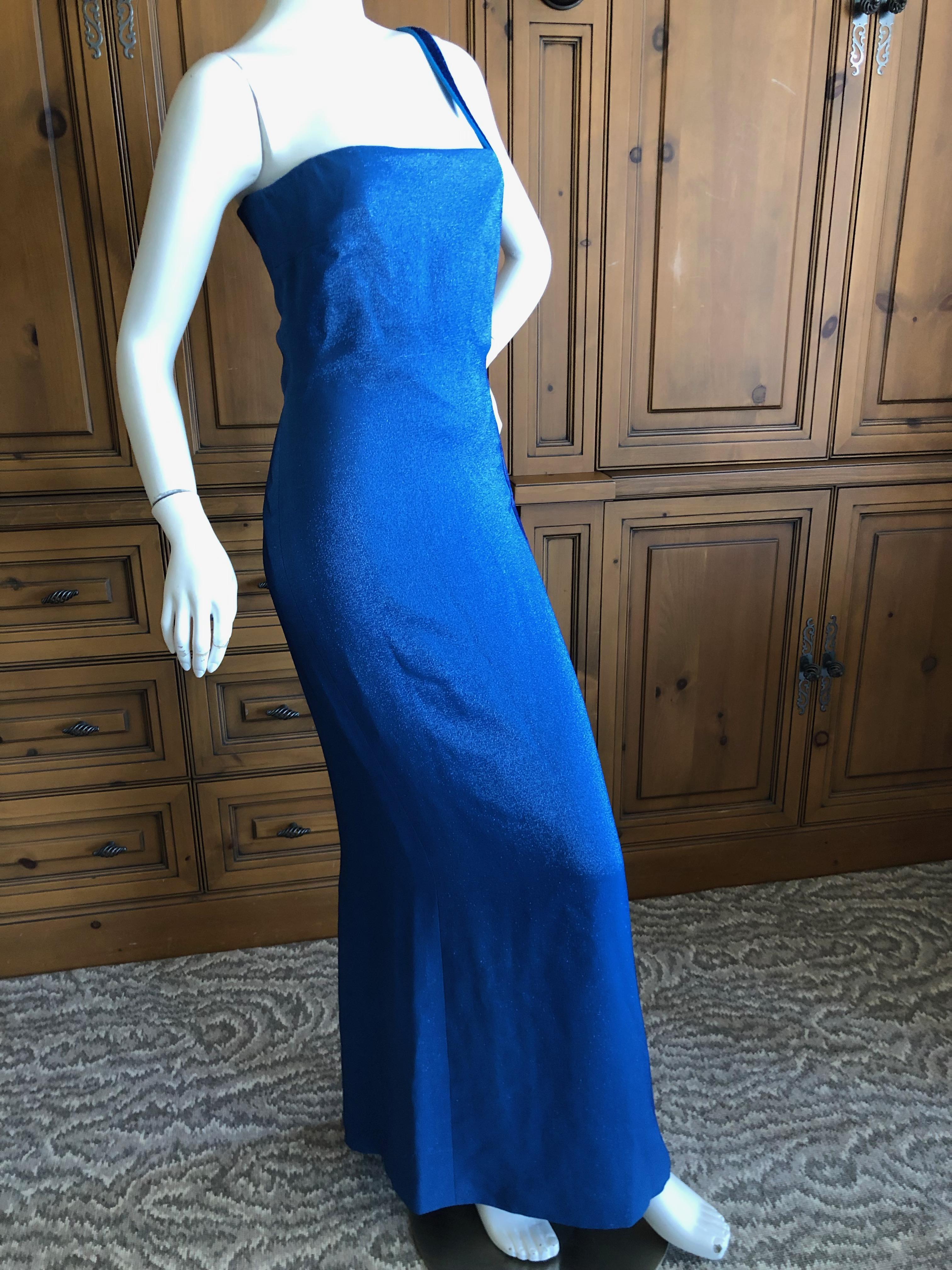 Gianni Versace Couture Vintage 80's Metallic Blue Evening Dress w Bugle Beads  For Sale 6