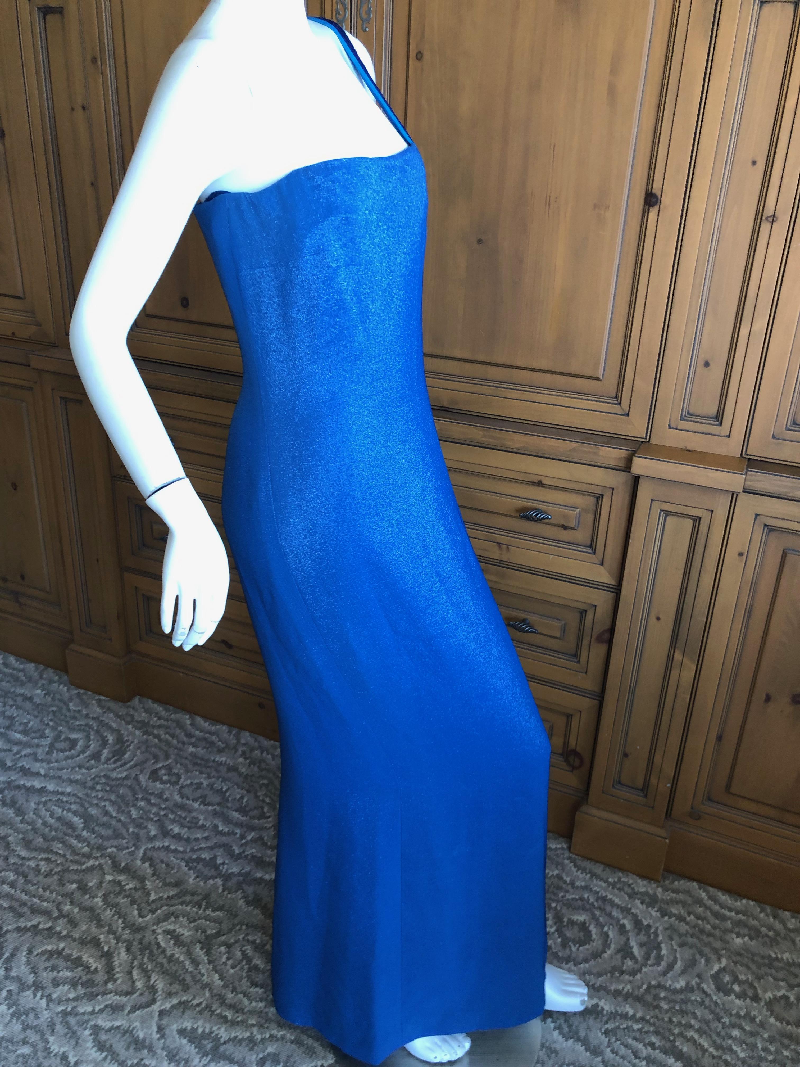 Gianni Versace Couture Vintage 80's Metallic Blue Evening Dress w Bugle Beads  In Excellent Condition For Sale In Cloverdale, CA