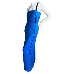 Gianni Versace Couture Vintage 80's Metallic Blue Evening Dress w Bugle Beads 