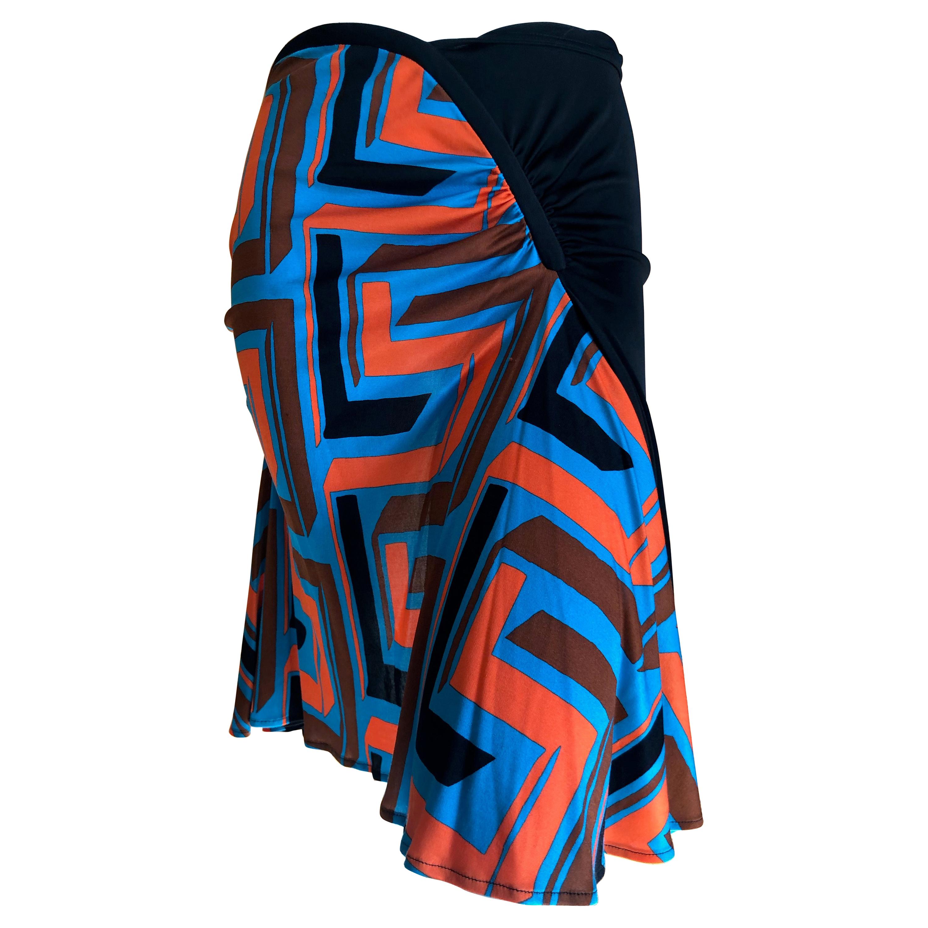 Gianni Versace Couture Vintage 80's Silk Greek Key Pattern Skirt For Sale