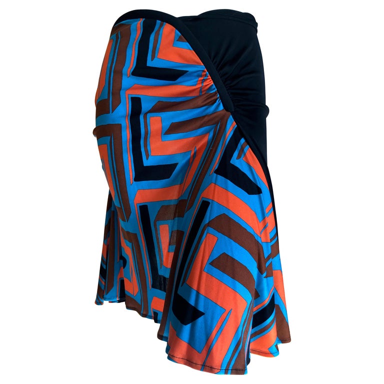 Gianni Versace Couture Vintage 80's Silk Greek Key Pattern Skirt For ...