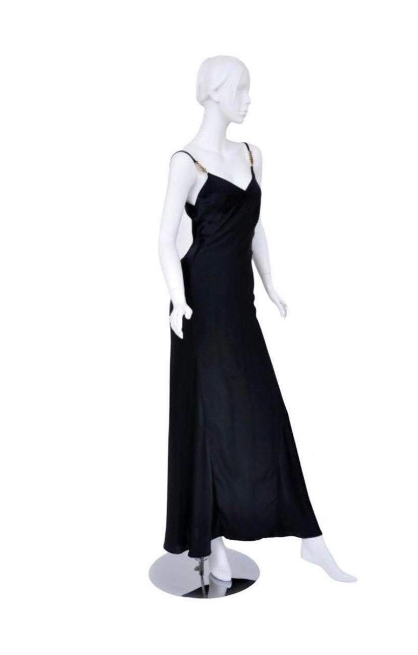 Black Gianni Versace Couture Vintage black silk gown with Swarovski crystals, 1990s For Sale